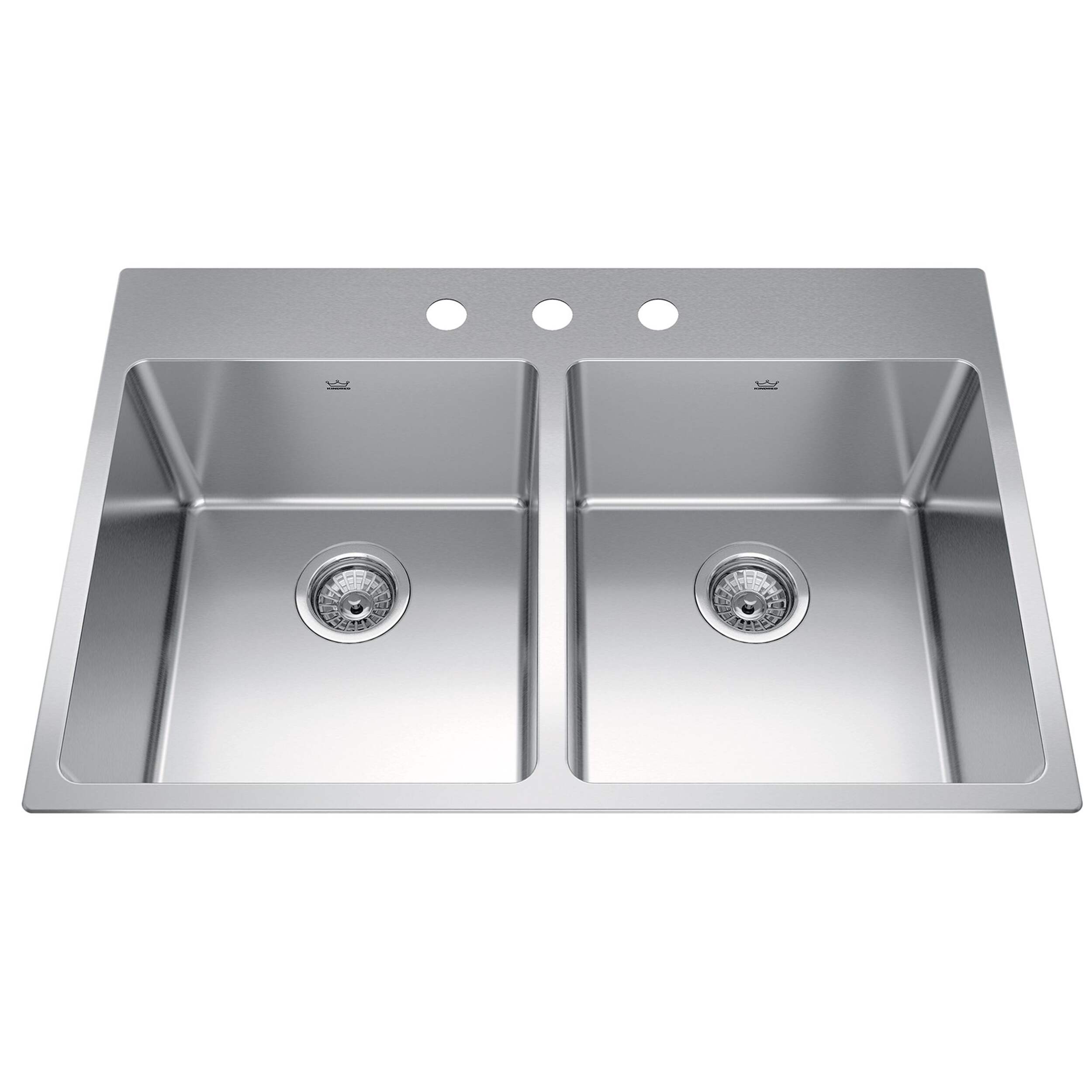 Kindred Brookmore Drop In Double Bowl 3-Hole Kitchen Sink, 32.8-in x 22-in x 9-in, Stainless Steel Overhead_Plunge