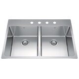 Kindred Brookmore Drop In Double Bowl 4-Hole Kitchen Sink, 32.8-in x 22-in x 9-in, Stainless Steel Overhead_Plunge
