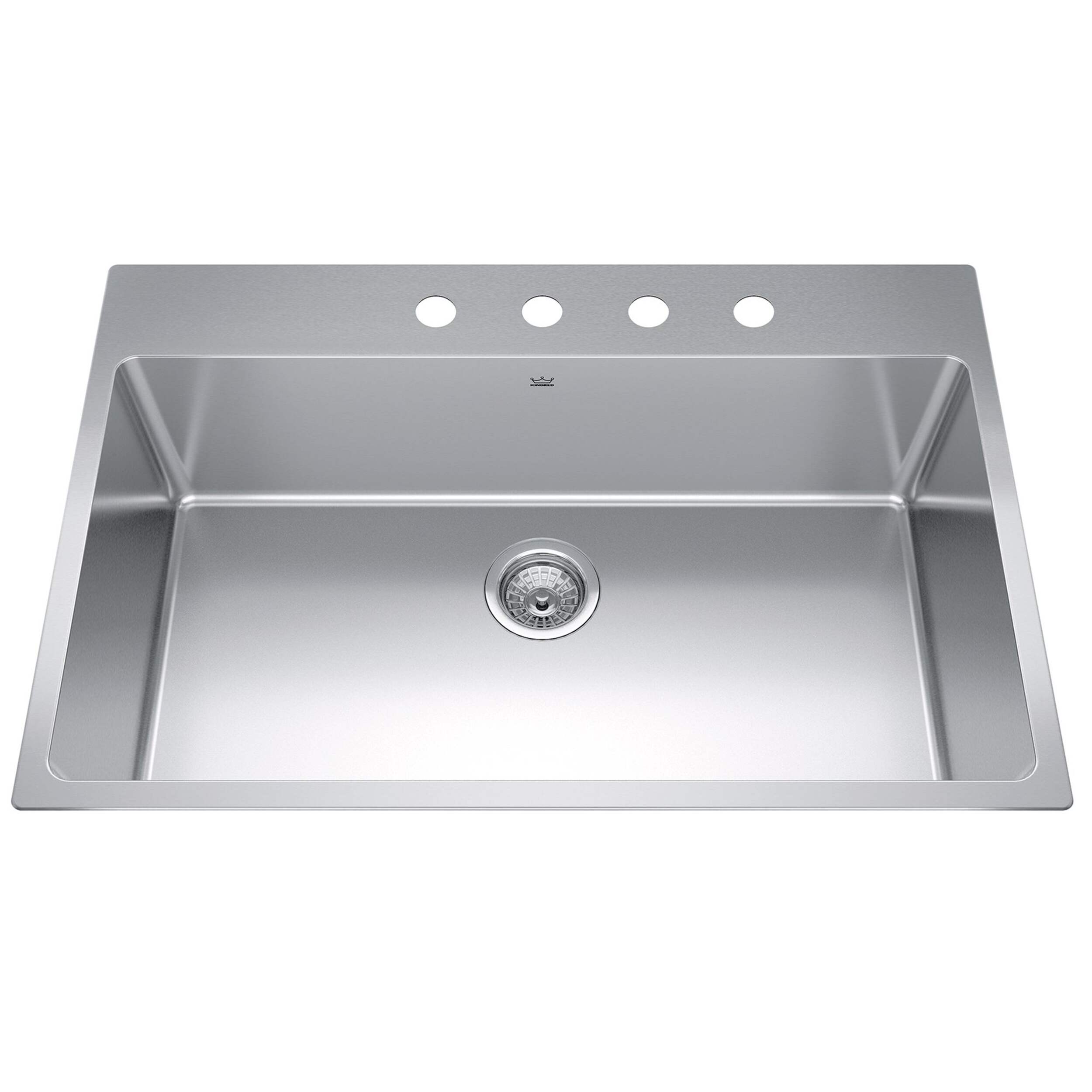 Kindred Brookmore Drop In Single Bowl 4-Hole Kitchen Sink, 32.8-in x 22-in x 9-in, Stainless Steel Overhead_Plunge