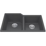 Kindred Urban Undermount Granite Double Bowl Kitchen Sink, 30.69-in x 19.69-in x 8.63-in, Matte Black Front_Elevated
