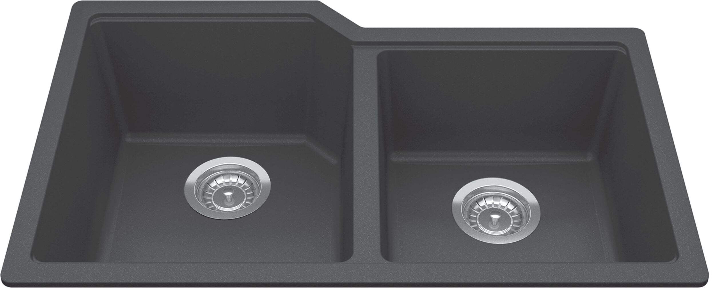 Kindred Urban Undermount Granite Double Bowl Kitchen Sink, 30.69-in x 19.69-in x 8.63-in, Matte Black Front_Elevated