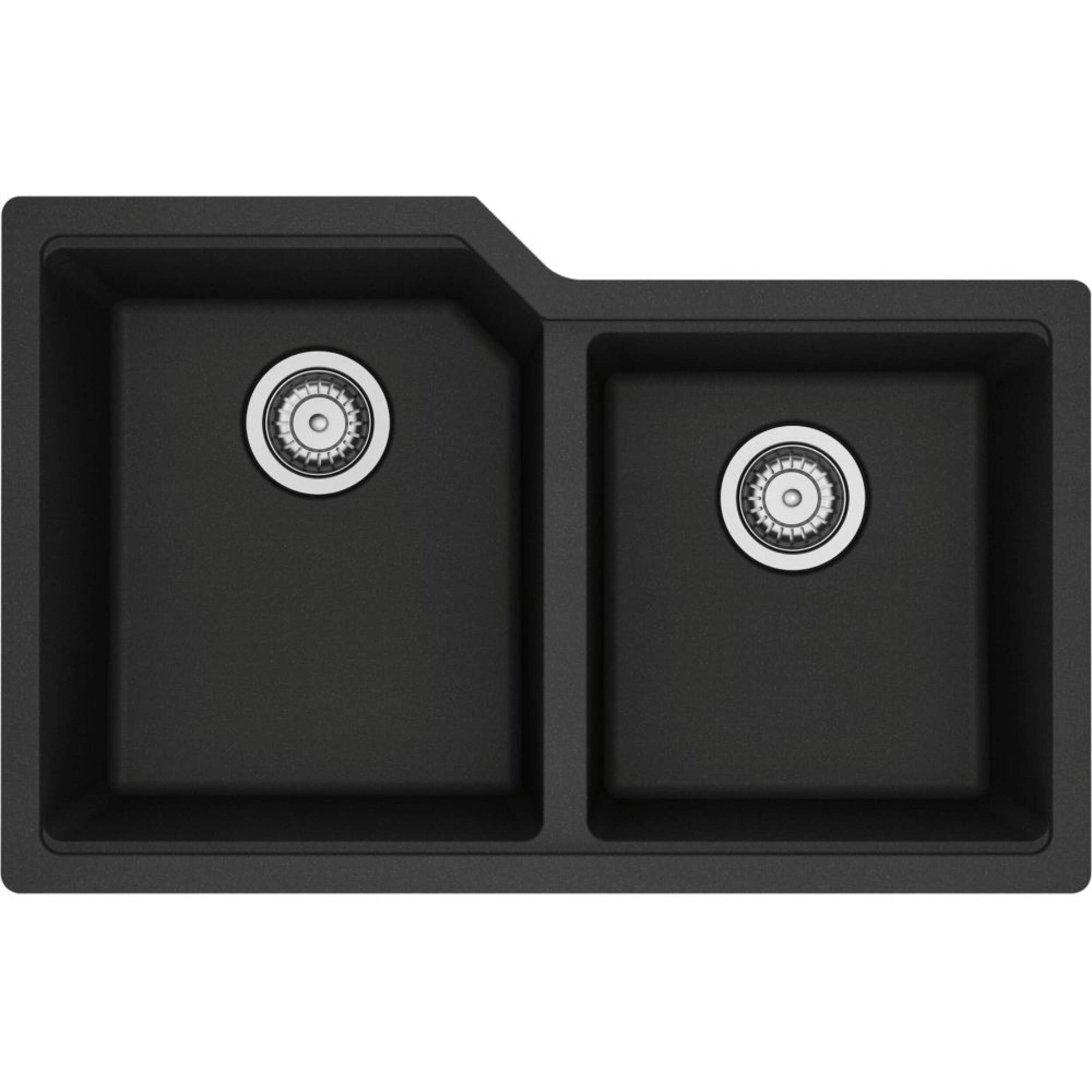 Kindred Urban Undermount Granite Double Bowl Kitchen Sink, 30.69-in x 19.69-in x 8.63-in, Onyx Overhead_Flat