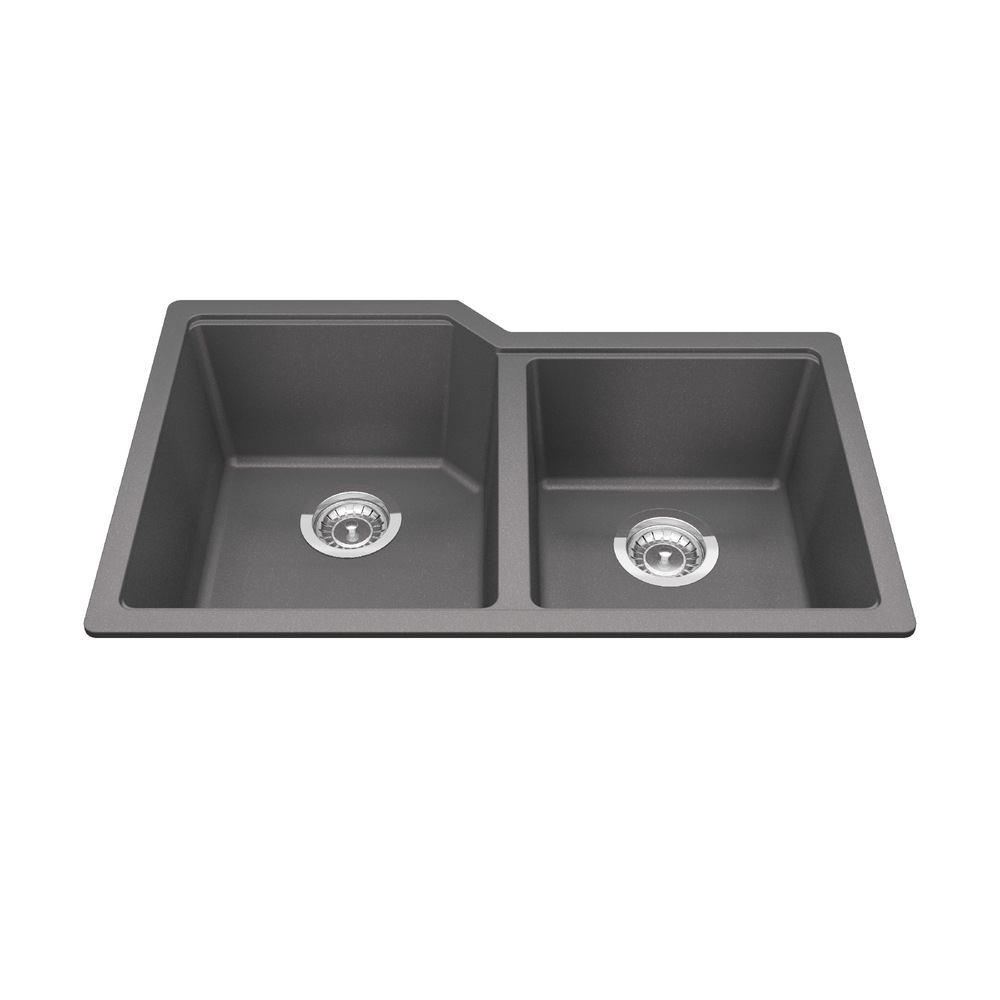 Kindred Top Mount Granite Double Bowl Kitchen Sink, Polar White,22x20