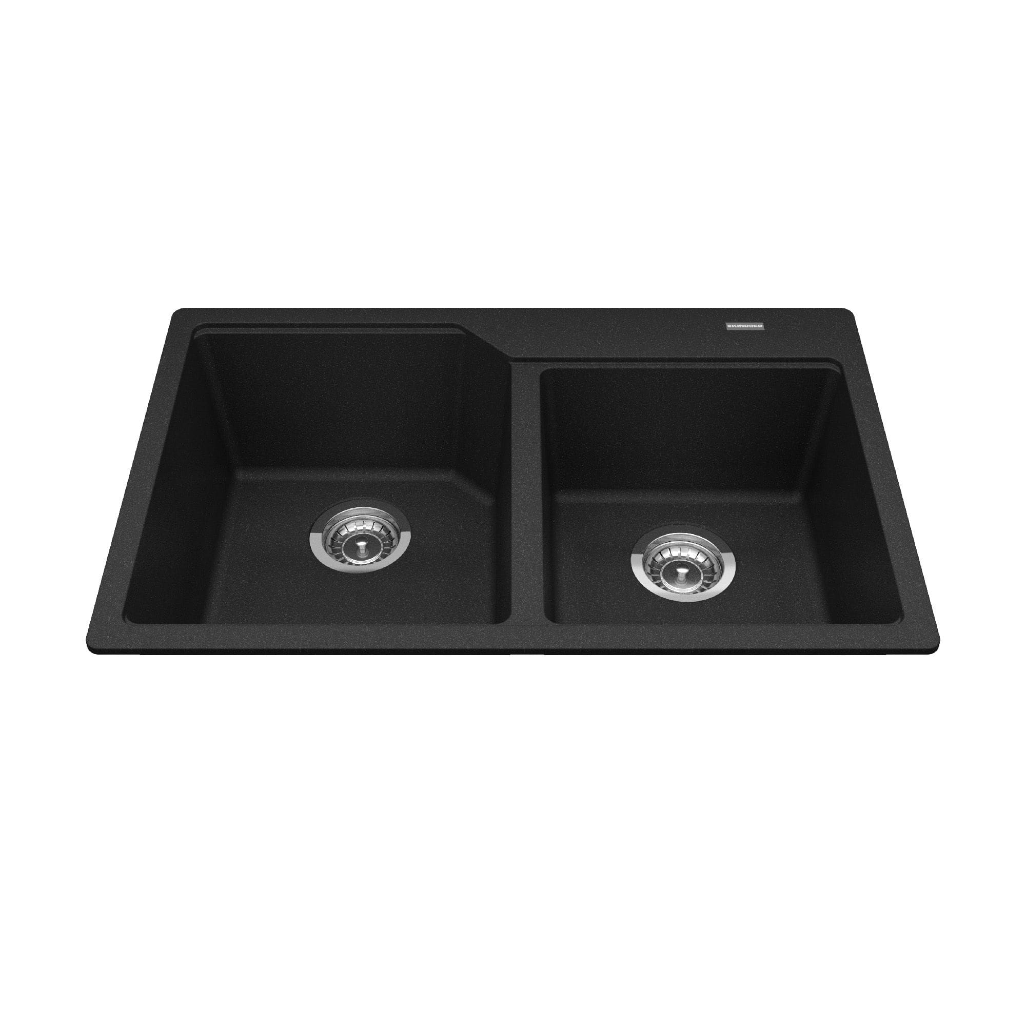 Évier de cuisine moderne noir à angle plat de 800 mm, évier droit  irrégulier en quartz à cuve unique