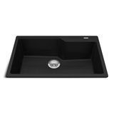 Kindred Urban Drop In Granite Single Bowl Kitchen Sink, 30.7-in x 19.69-in x 9.06-in, Matte Black Overhead_Plunge