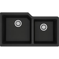 Kindred Urban Undermount Granite Double Bowl Kitchen Sink, 33.88-in x 19.69-in x 9.06-in, Onyx Overhead_Flat