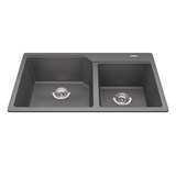 Kindred Urban Drop In Granite Double Bowl Kitchen Sink, 33.88-in x 19.69-in x 9.06-in, Stone Grey Overhead_Plunge