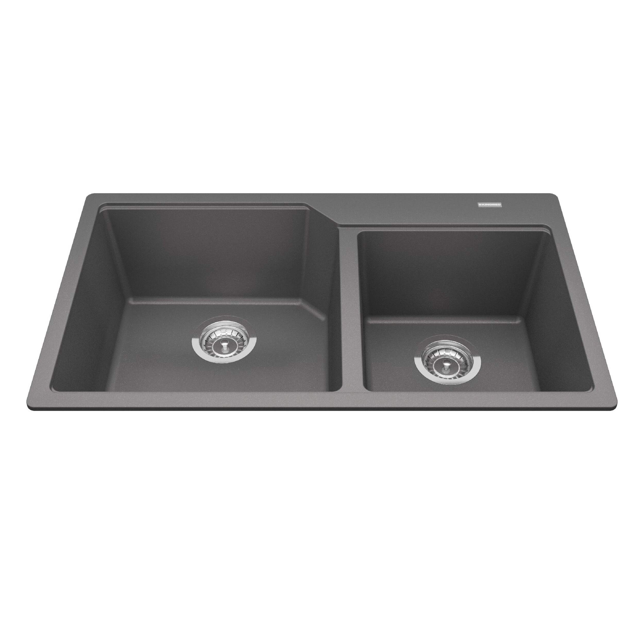 Kindred Urban Drop In Granite Double Bowl Kitchen Sink, 33.88-in x 19.69-in x 9.06-in, Stone Grey Overhead_Plunge