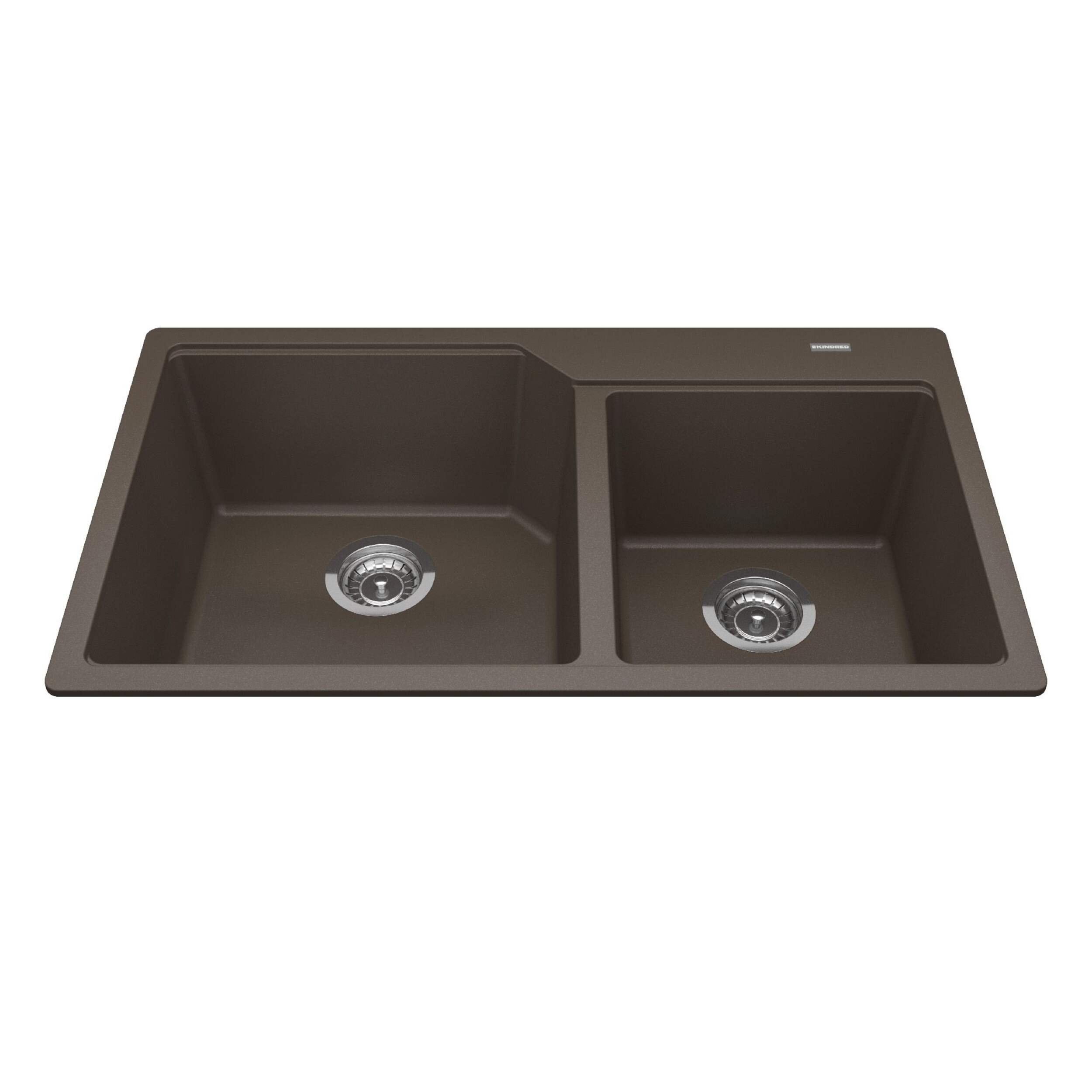 Kindred Urban Drop In Granite Double Bowl Kitchen Sink, 33.88-in x 19.69-in x 9.06-in, Storm Overhead_Plunge