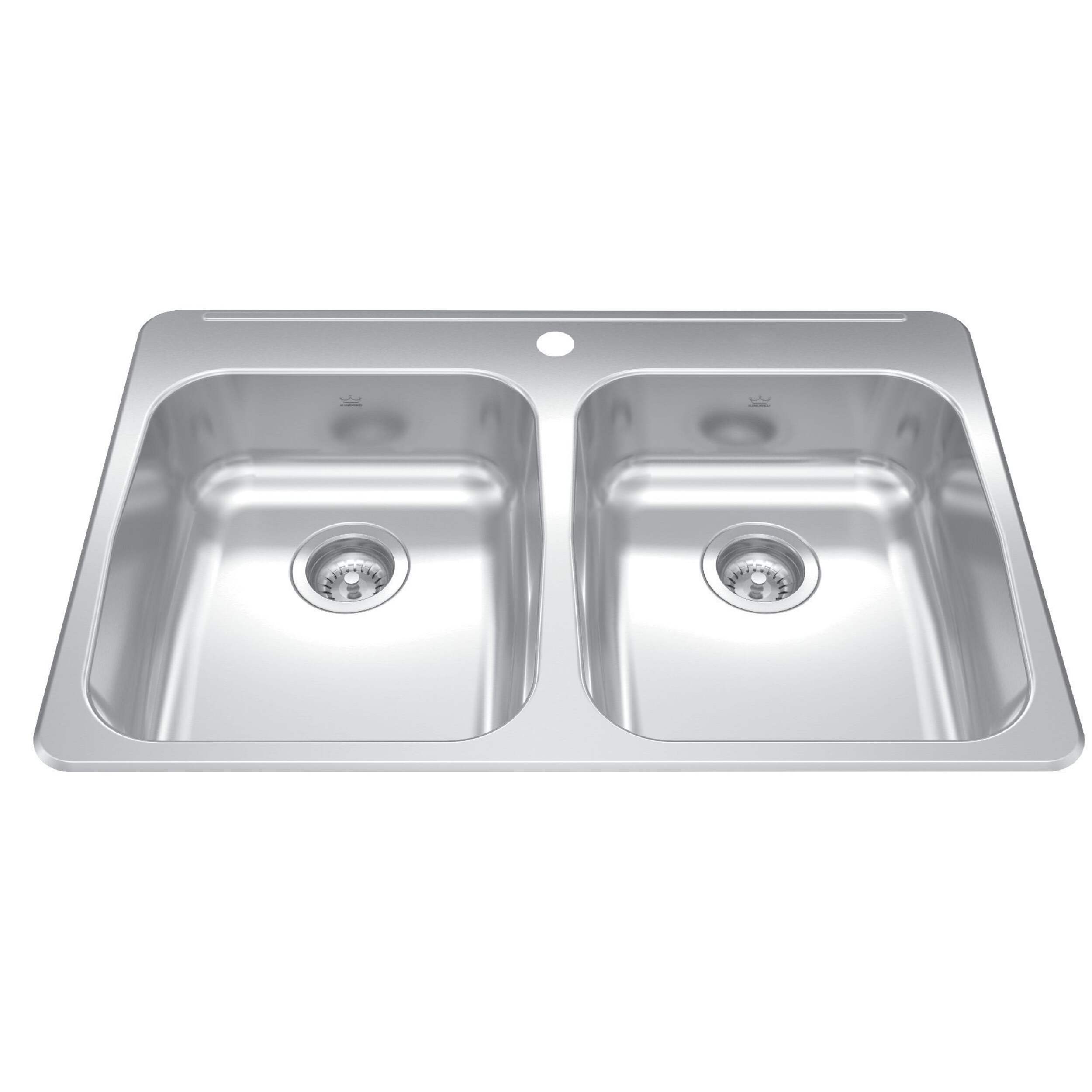 Kindred Reginox Drop In Double Bowl 1-Hole Kitchen Sink, 30.25-in x 22-in x 5.5-in, Stainless Steel Overhead_Plunge