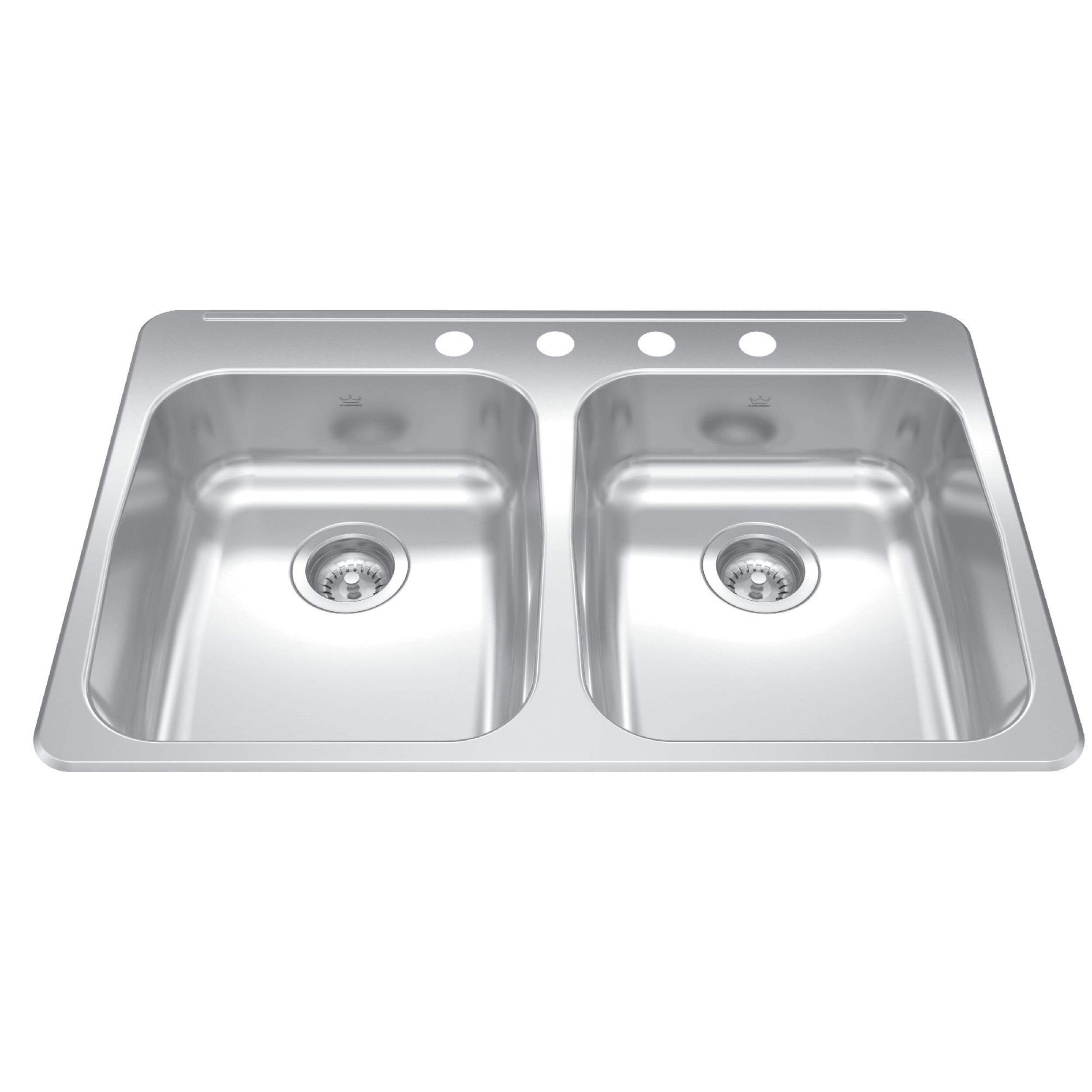 Kindred Reginox Drop In Double Bowl 4-Hole Kitchen Sink, 30.25-in x 22-in x 5.5-in, Stainless Steel Overhead_Plunge