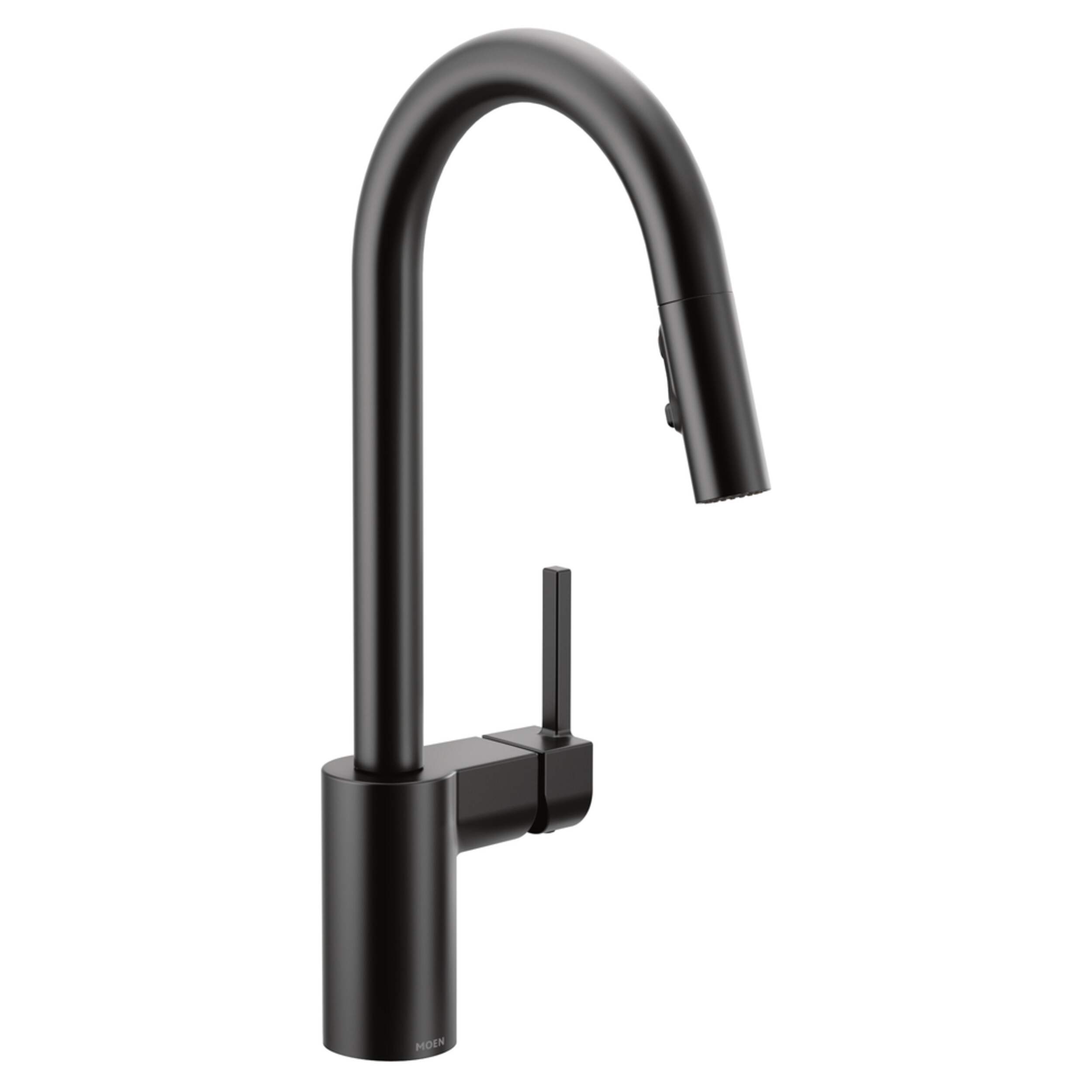 Moen® Align Single Handle High Arc Modern Pull Down Sprayer Kitchen Faucet with Power Clean, Matte Black Front_Three_Fourths_Angled_Right