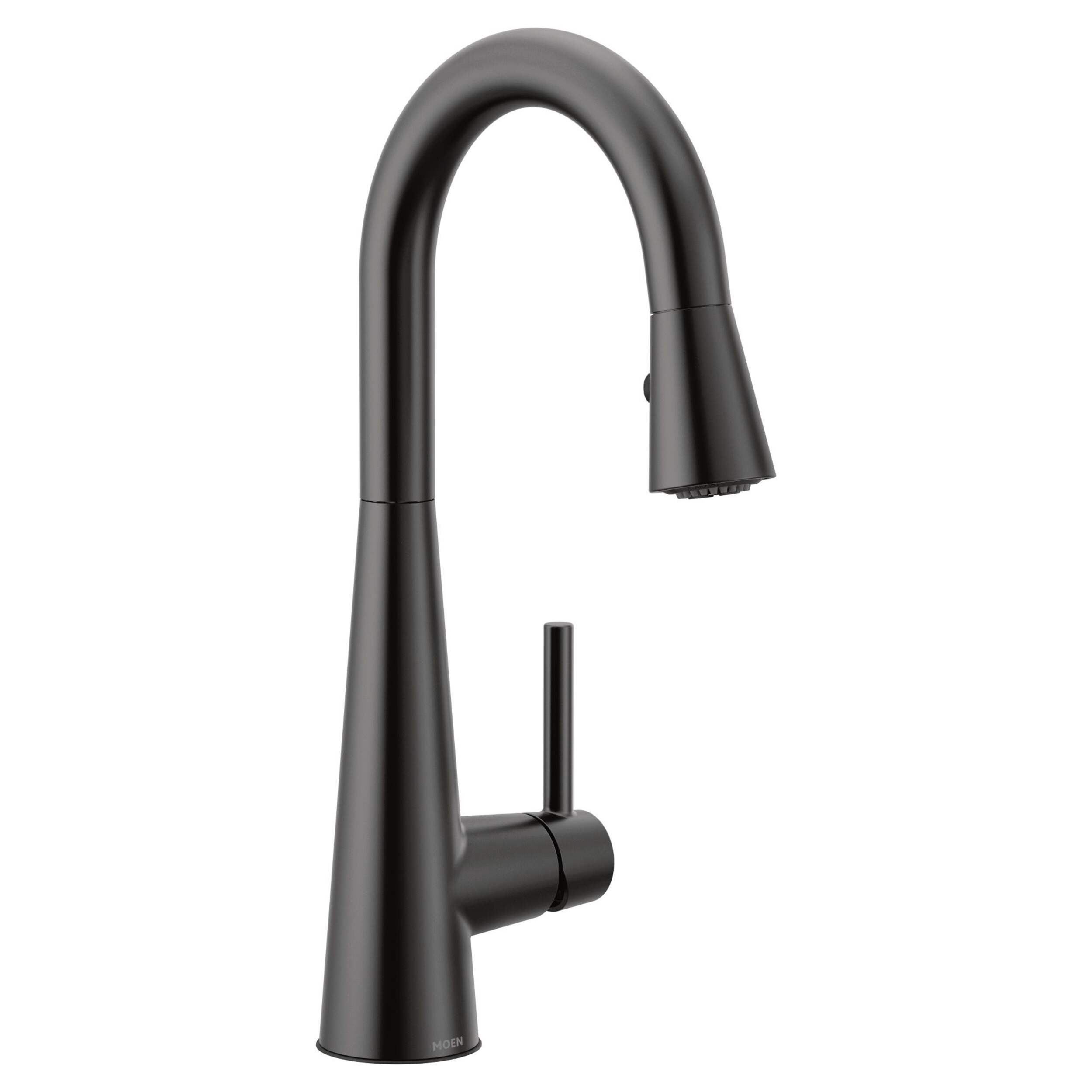 Moen® Sleek Single Handle High Arc Pull Down Kitchen Faucet, Matte Black Front_Three_Fourths_Angled_Right