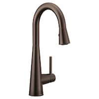 Robinet d'évier à bec rétractable et à arche haute Moen Sleek, poignée simple et douchette, bronze huilé Front_Three_Fourths_Angled_Right