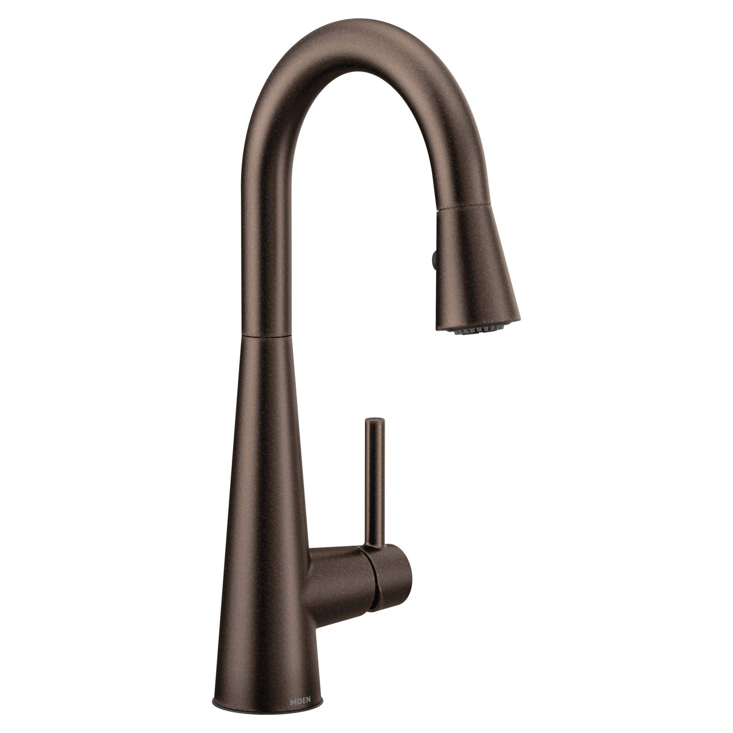 Moen® Sleek Single Handle High Arc Pull Down Sprayer Kitchen Faucet, Oil Rubbed Bronze Front_Three_Fourths_Angled_Right