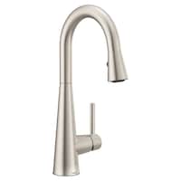 Robinet d'évier à bec rétractable et à arche haute Spot-Resist Moen Sleek, poignée simple, acier inoxydable Front_Three_Fourths_Angled_Right