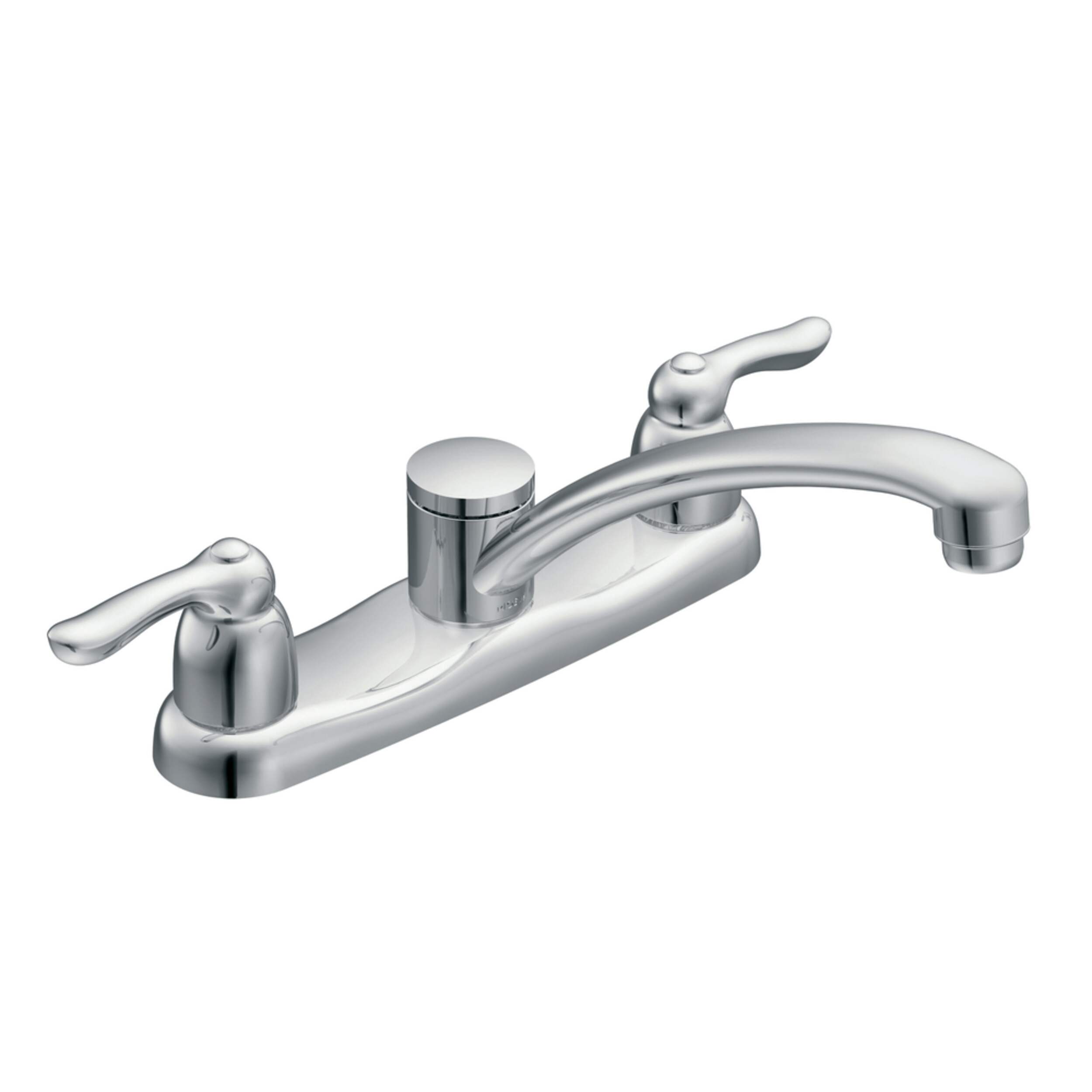 Moen® Chateau Double Handle Low Arc Kitchen Faucet, Chrome, Front_Three_Fourths_Angled_Right