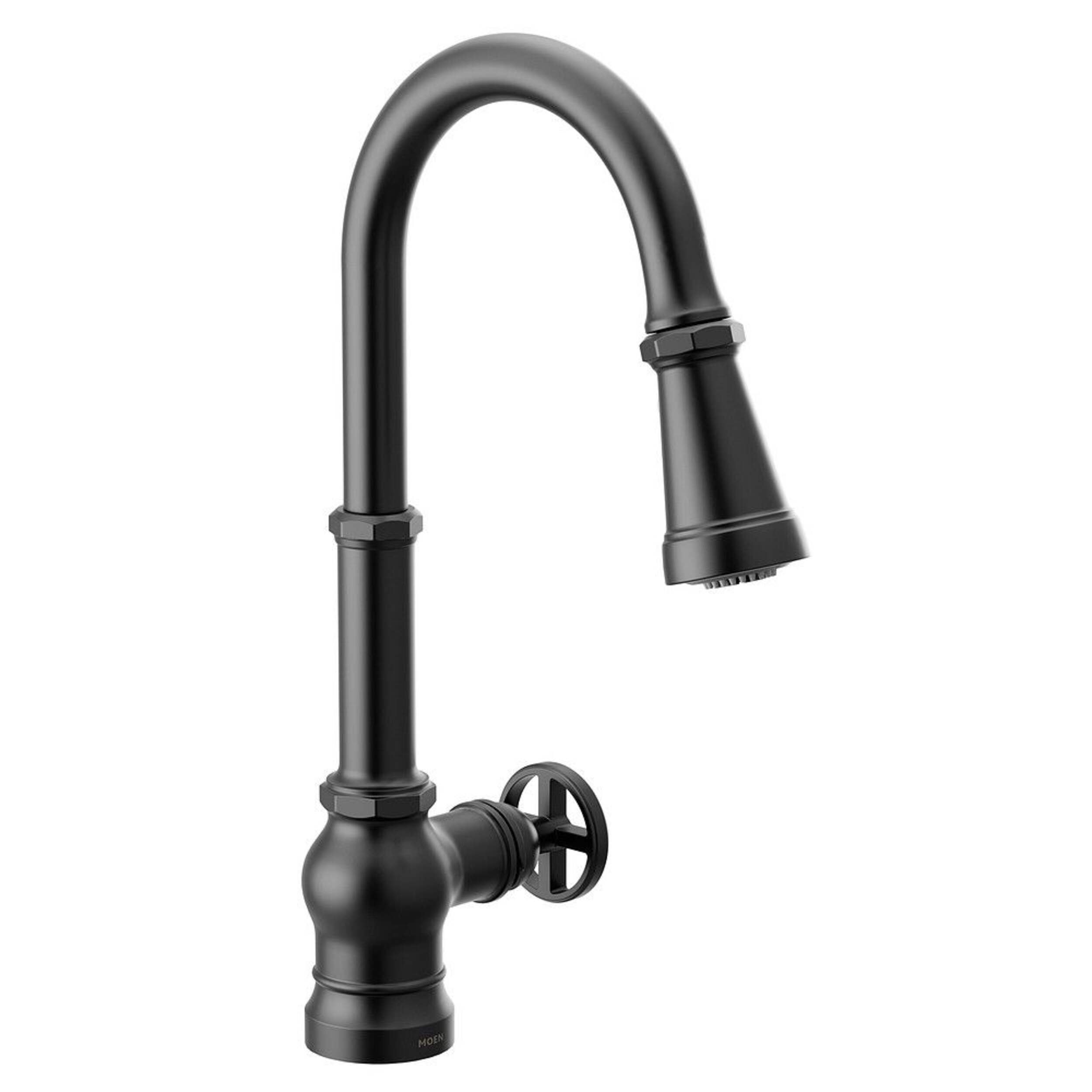 Moen® Paterson Single Handle High Arc Single Mount Pull Down Sprayer Kitchen Faucet with Power Clean, Matte Black Front_Three_Fourths_Angled_Right