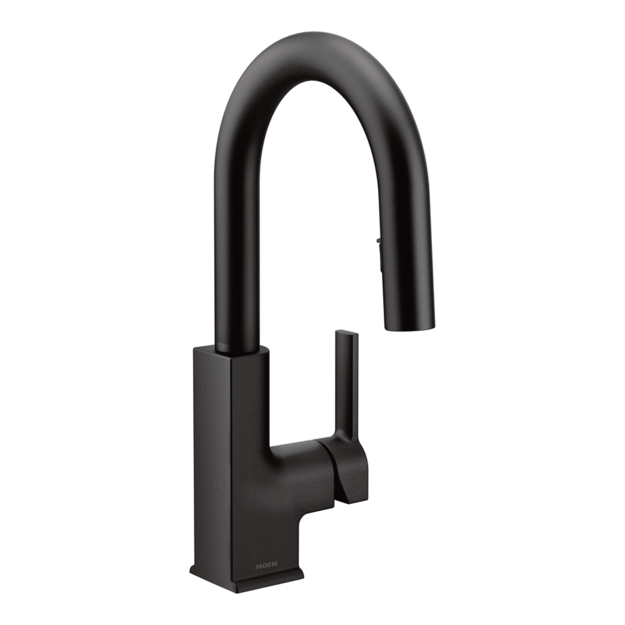 Moen® STO Single Handle High Arc Pull Down Sprayer Kitchen Faucet with Power Clean, Matte Black Front_Three_Fourths_Angled_Right