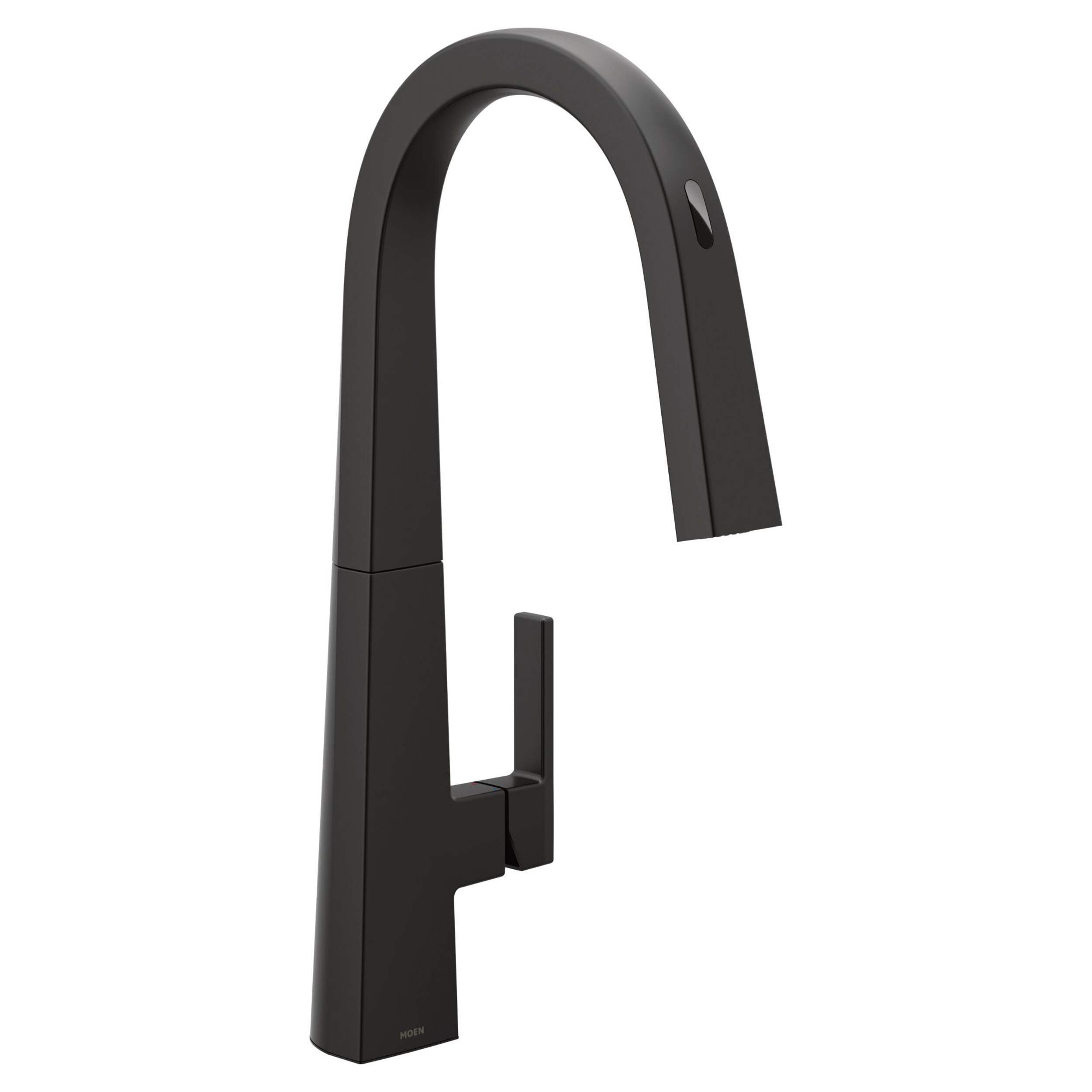 Robinet d'évier intelligent à bec rétractable Moen Nio, acier inoxydable noir Front_Three_Fourths_Angled_Right