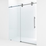 VIGO Elan Frameless Adjustable Sliding Shower Door with Clear Glass, Stainless Steel, 60x74-in Front_Angled_Left