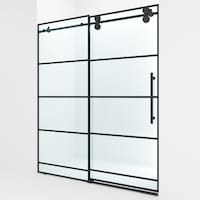 VIGO Elan Frameless Adjustable Sliding Shower Door with Clear Glass & Grid Design, Matte Black, 60x74-in Front_Angled_Left