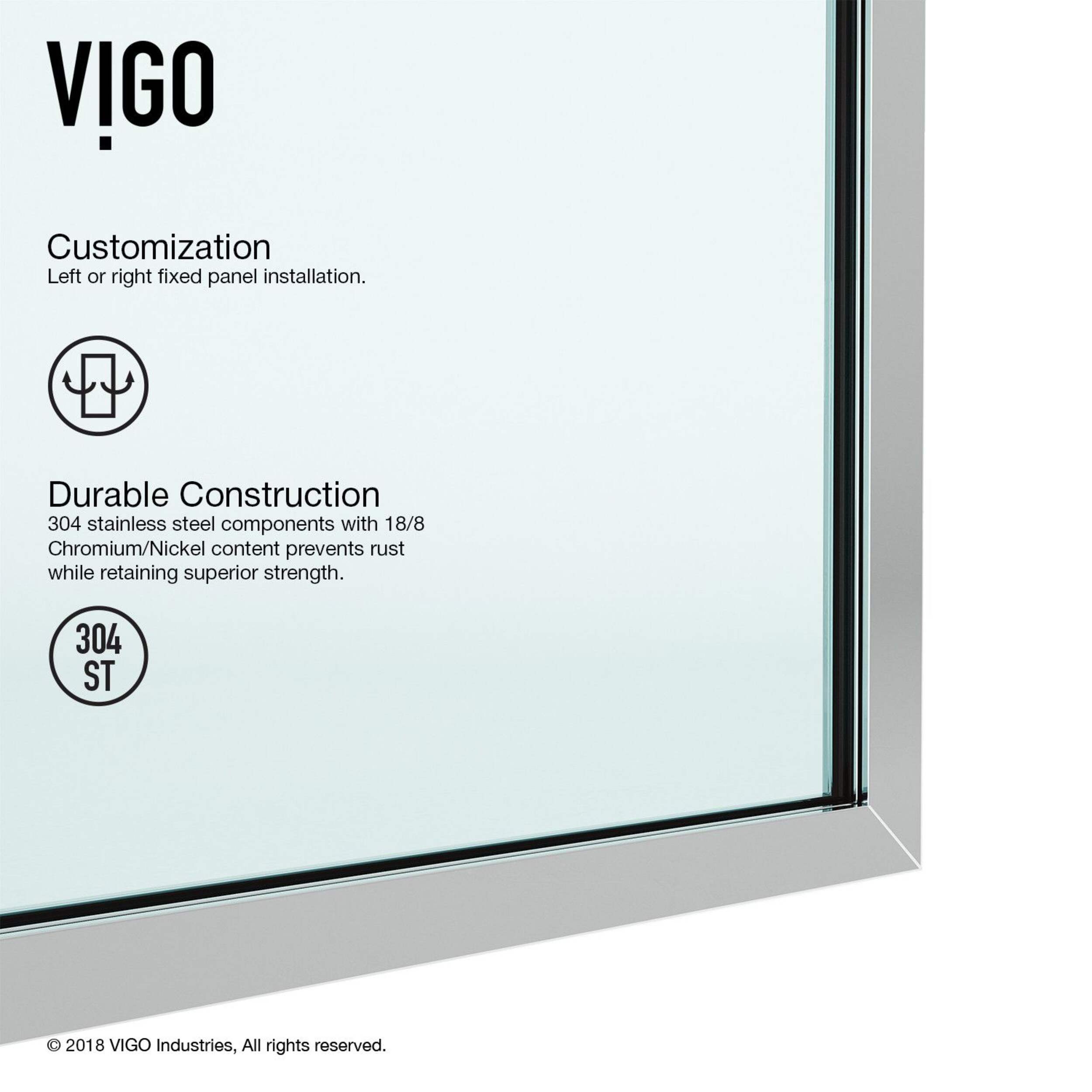 VIGO Zenith Frameless Fixed Shower Door with Clear Glass, Chrome, 34x74-in CloseUp