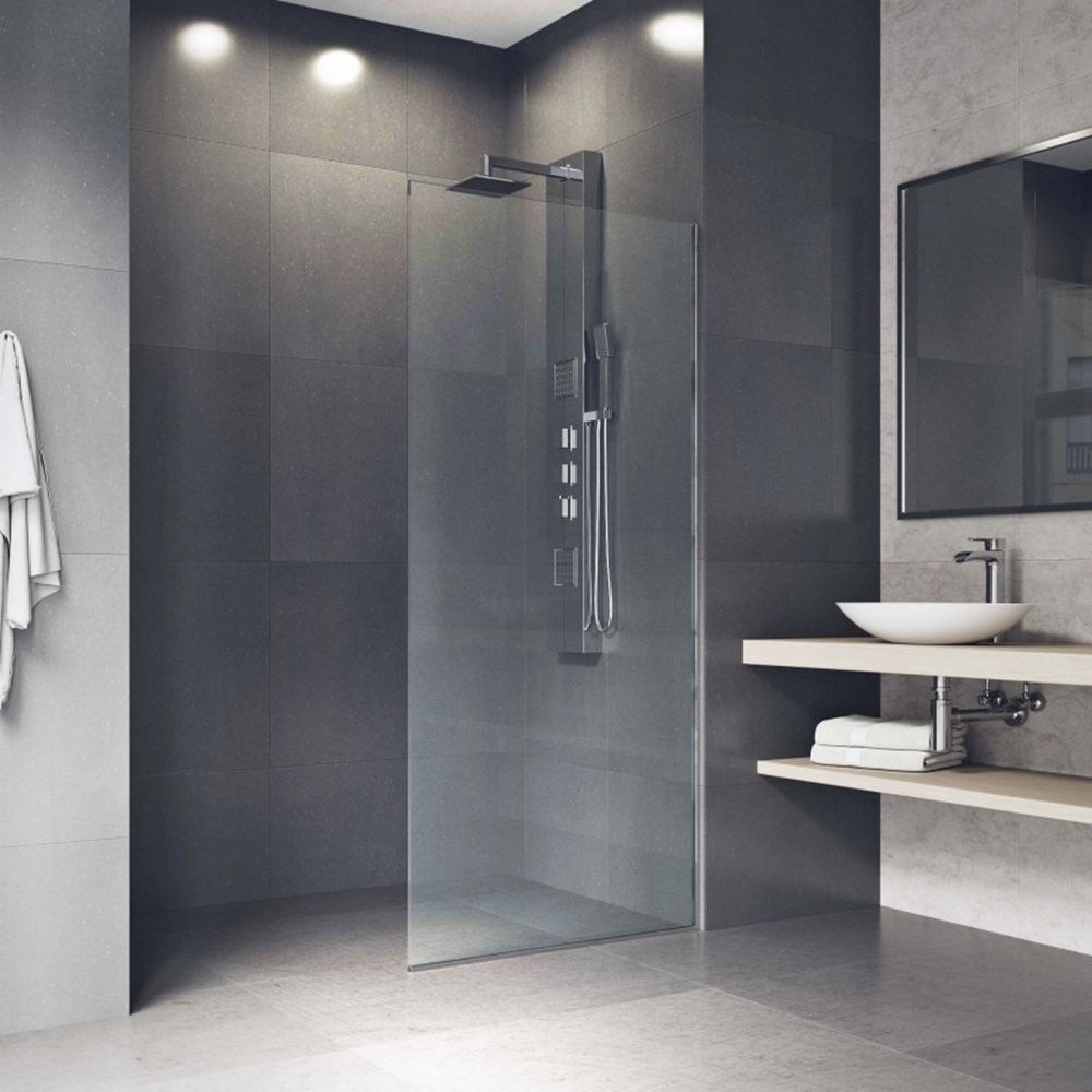 VIGO Zenith Frameless Fixed Shower Door with Clear Glass, Chrome, 34x74