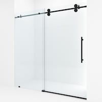 VIGO Elan Frameless Adjustable Sliding Shower Door with Clear Glass, Matte Black, 72x74-in Front_Angled_Left