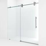 VIGO Elan Frameless Adjustable Sliding Shower Door with Clear Glass, Chrome, 68x74-in Front_Angled_Left