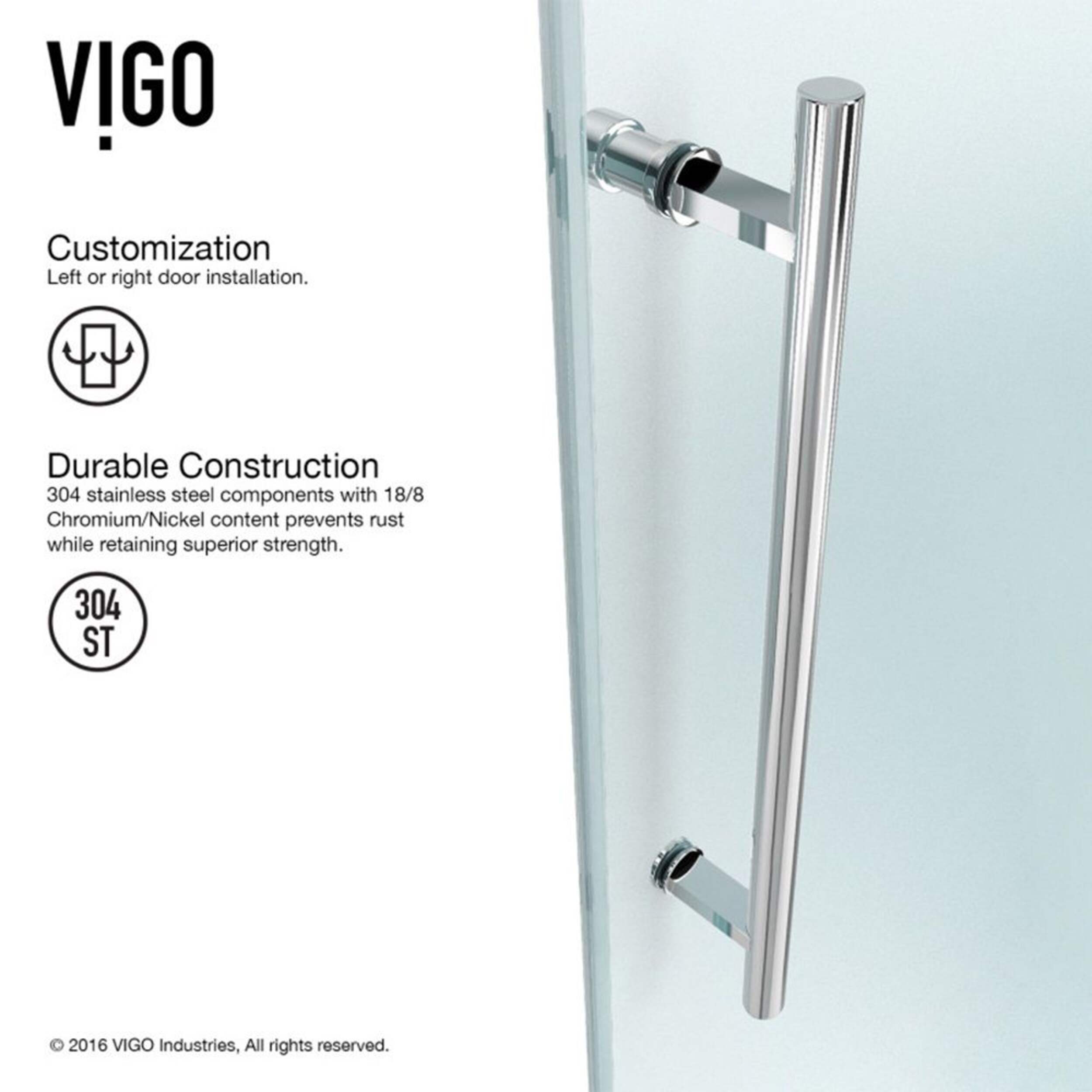 VIGO Elan Frameless Adjustable Sliding Shower Door with Clear Glass, Chrome, 68x74-in Front_Angled_Right