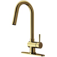 VIGO Gramercy Single Handle Pull Down Sprayer Kitchen Faucet with Deck Plate, Matte Gold Front_Three_Fourths_Angled_Left