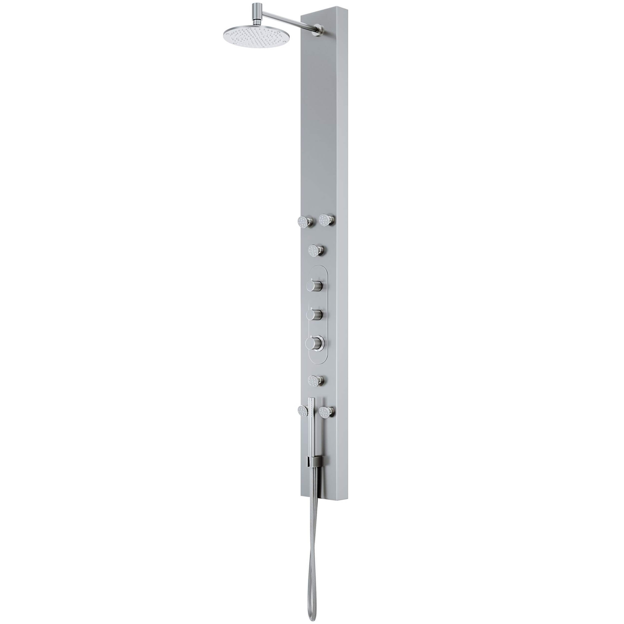 VIGO Dilana 6-Spray Jet High Pressure Massage Shower Panel System with Fixed Rain & Handheld Shower Head, Stainless Steel Front_Three_Fourths_Angled_Left