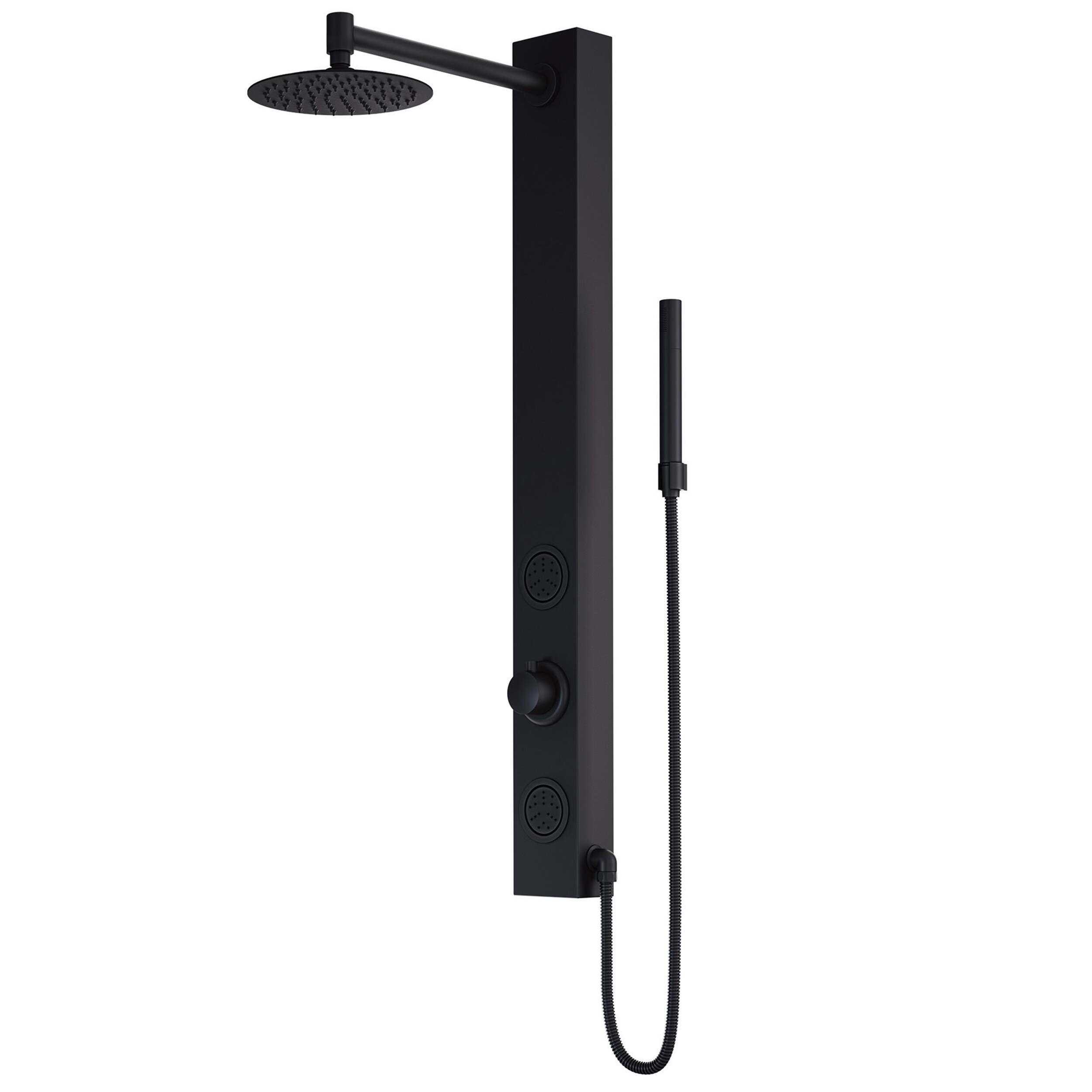 VIGO Gardenia 3-Spray Jet  High Pressure Massage Shower Column with Fixed Rain & Handheld Shower Head, Matte Black Front_Angled_Left