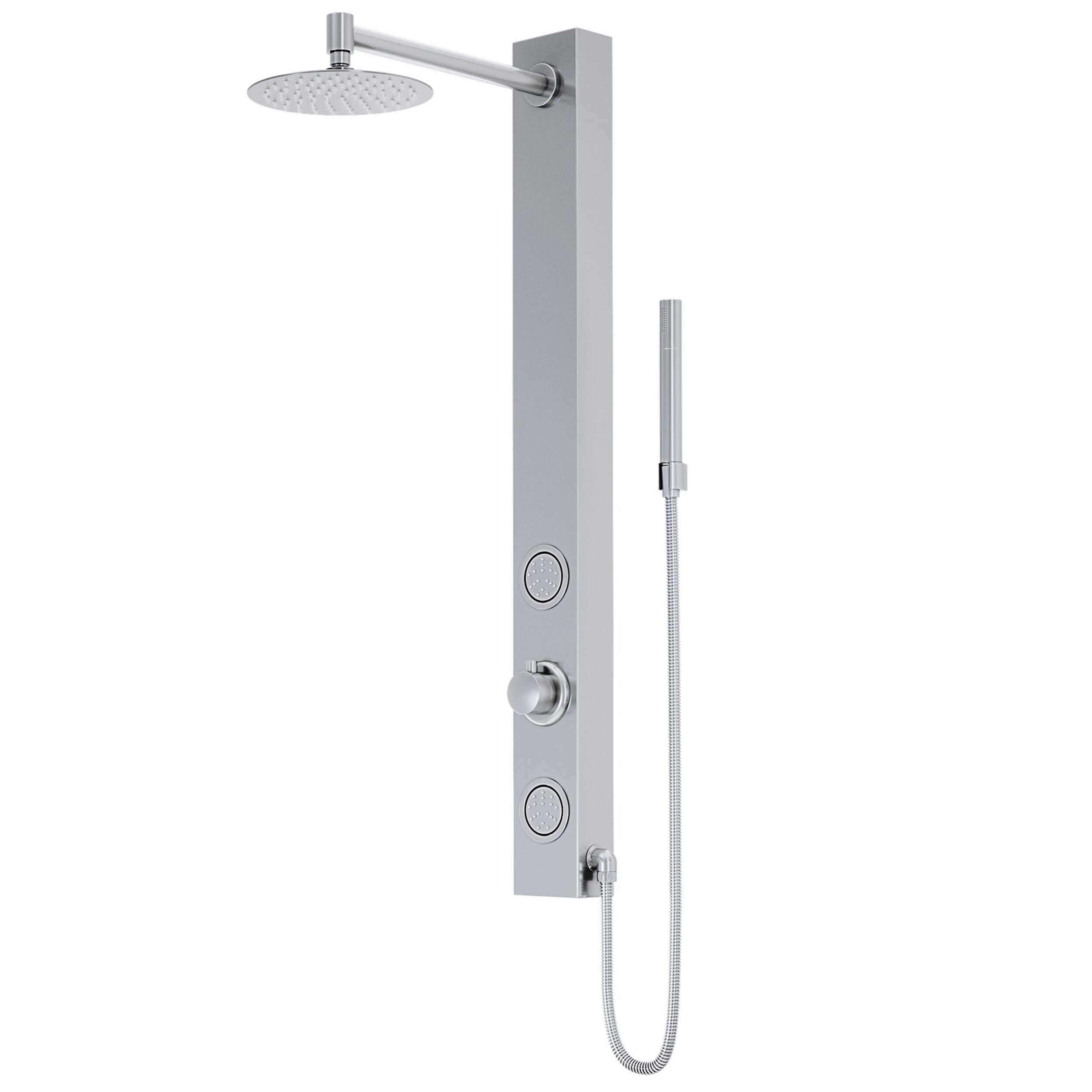 VIGO Gardenia 3-Spray Jet  High Pressure Massage Shower Column with Fixed Rain & Handheld Shower Head, Stainless Steel Front_Three_Fourths_Angled_Left