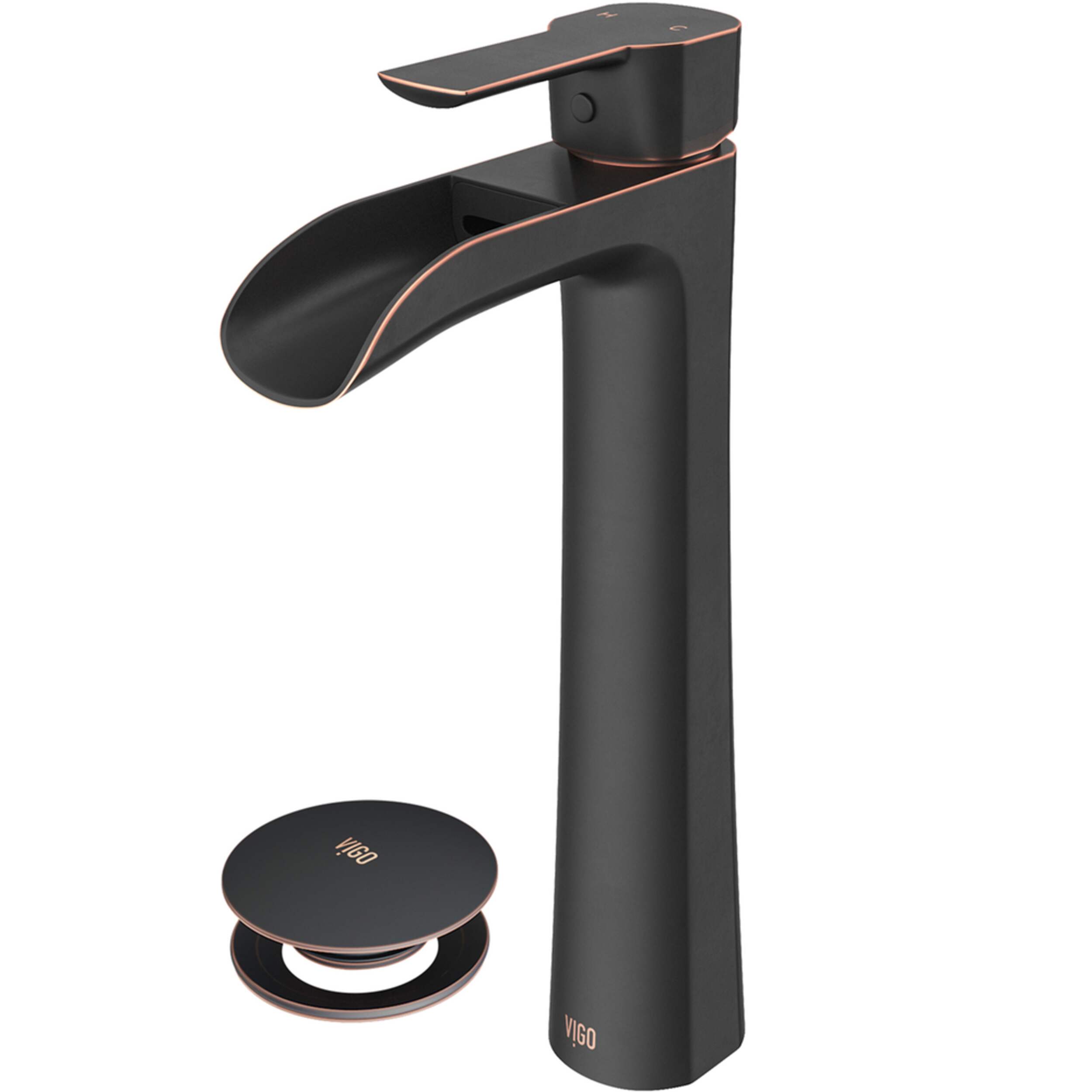 VIGO Niko Single Handle Vessel Single Hole Bathroom Sink Faucet with Pop-up Drain, Antique Rubbed Bronze Front_Three_Fourths_Angled_Left