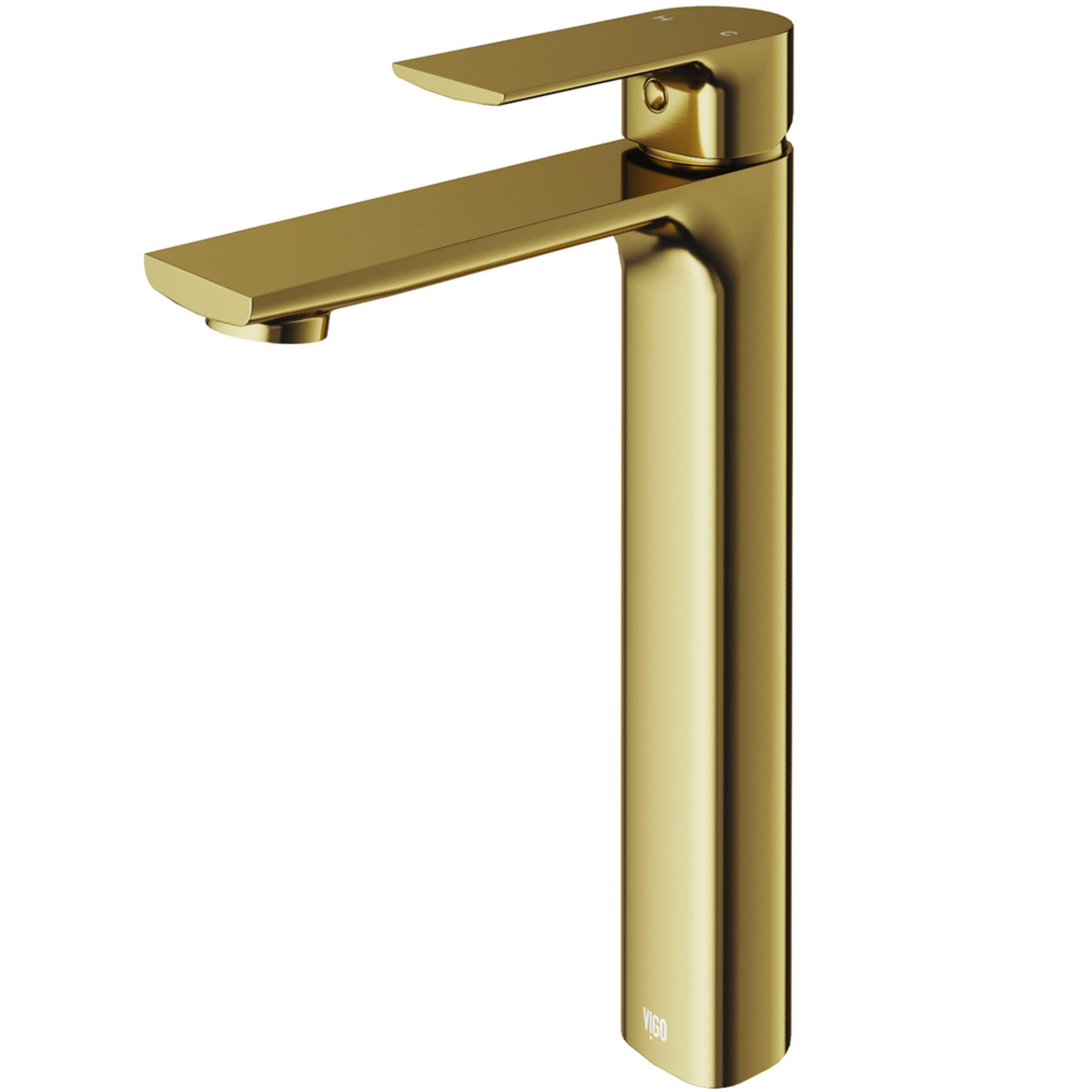 VIGO Norfolk Single Handle Vessel Single Hole Bathroom Sink Faucet, Matte Gold Front_Three_Fourths_Angled_Left