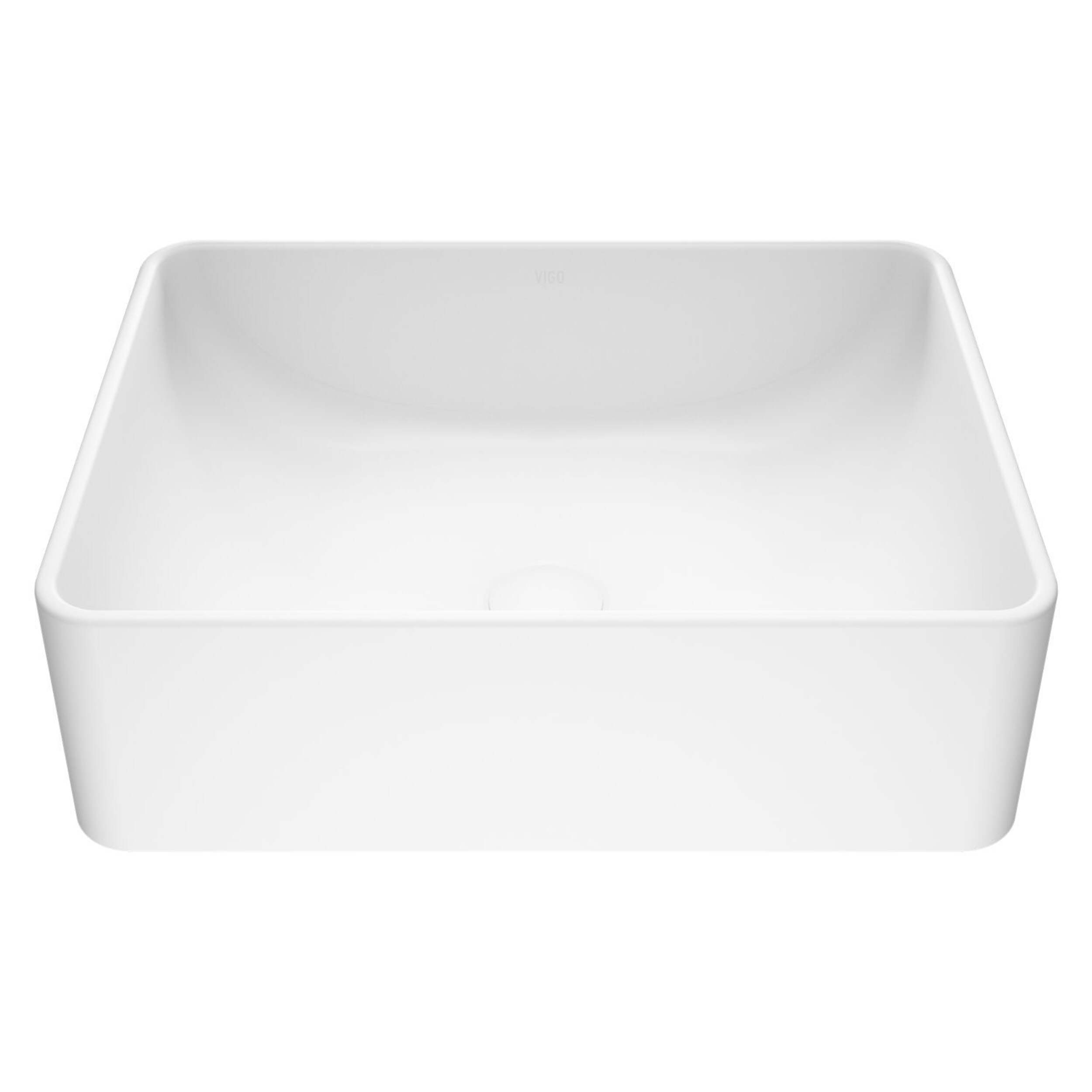 Lavabo de salle de bains rectangulaire VIGO Amaryllis Matte Stone, en composite avec cuve profonde, blanc Overhead_Plunge