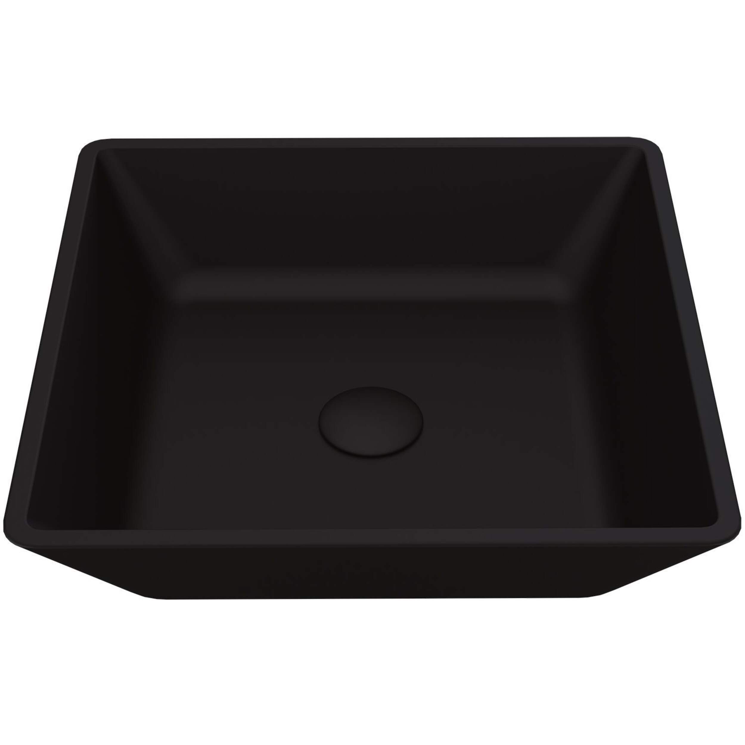 VIGO Roma Glass Square Vessel Bathroom Sink/Basin with Rounded Edges & Deep Bowl, Black Overhead_Plunge