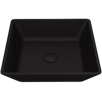 VIGO Roma Glass Square Vessel Bathroom Sink/Basin with Rounded Edges & Deep Bowl, Black