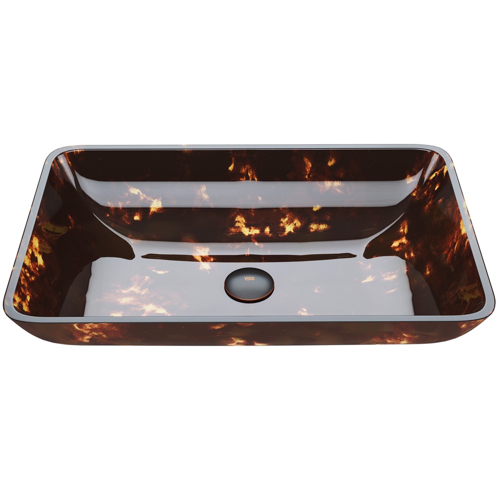 VIGO Glass Rectangular Vessel Bathroom Sink/Basin with Rounded Edges