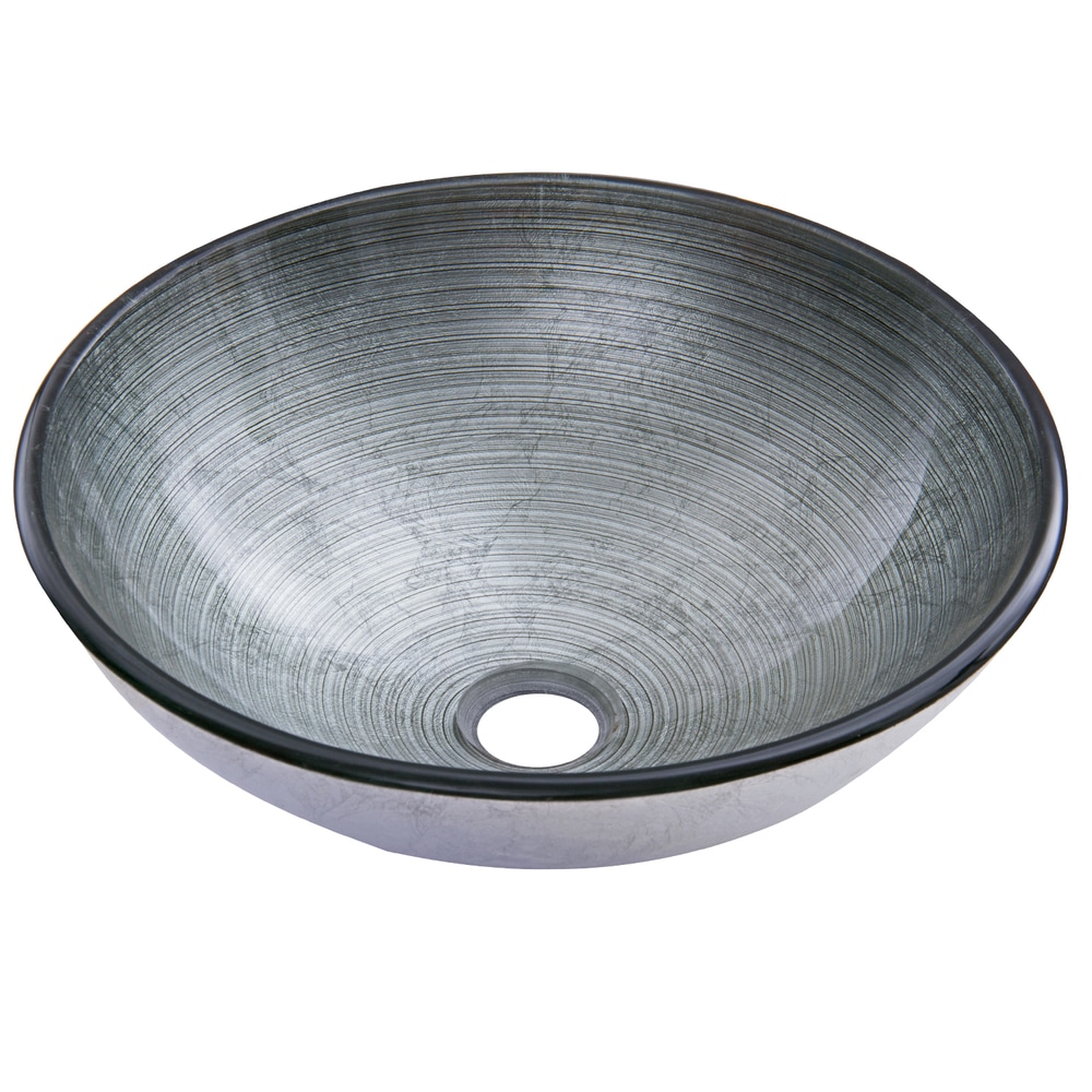 VIGO Simply Glass Round Vessel Bathroom Sink/Basin with Deep Bowl, Gray