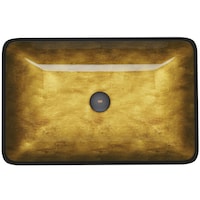 VIGO Glass Rectangular Vessel Bathroom Sink/Basin with Rounded Edges & Deep Bowl, Copper