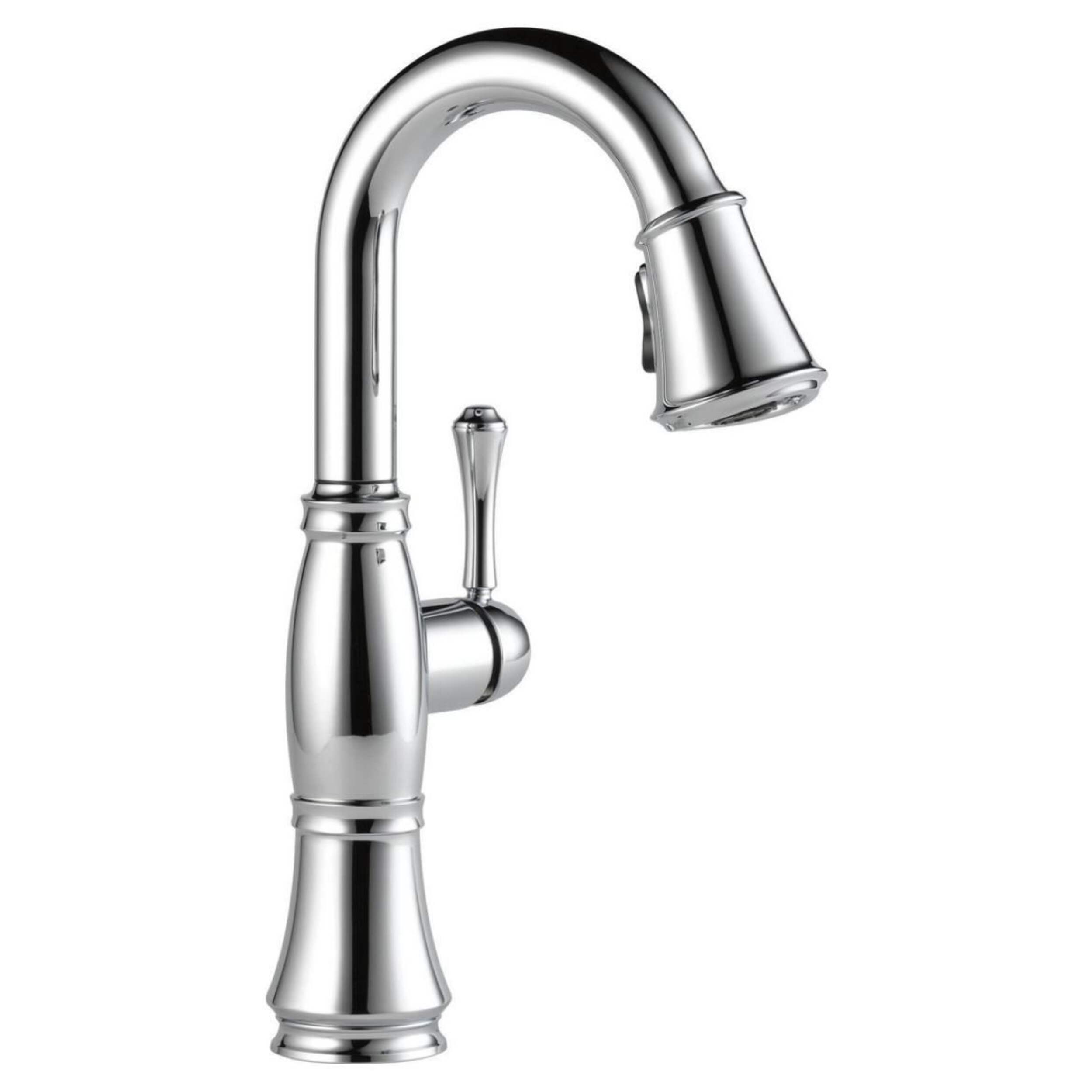 Delta 1-Handle Pull-Down Bar/Prep Faucet Lumicoat, Chrome Front_Three_Fourths_Angled_Right