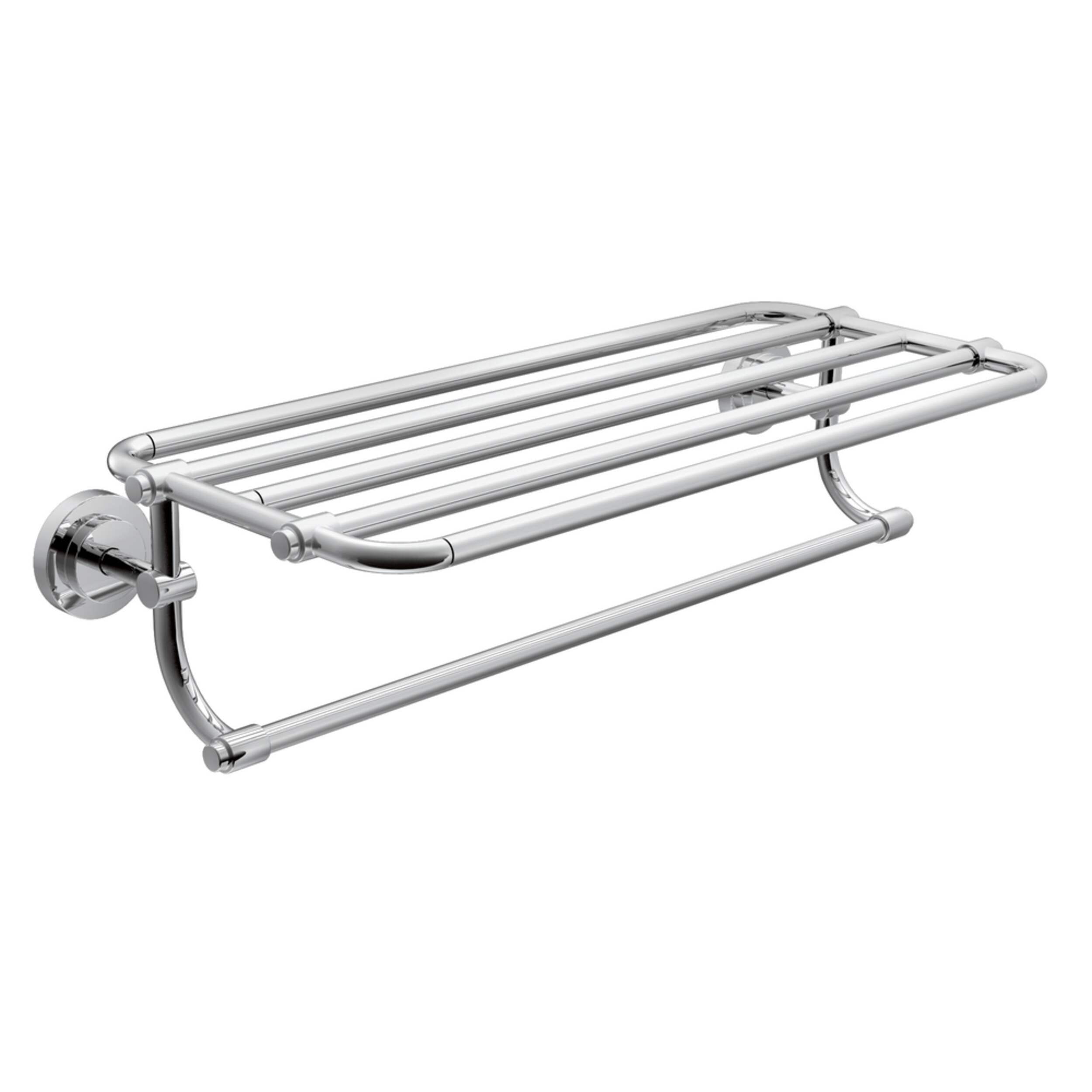 Moen Iso Wide Tower Shelf with Towel Bar, Chrome, 24-in Front_Three_Fourths_Angled_Right