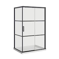 A&E Bath and Shower Atlas Alcove Sliding Shower Door with Acrylic Base, Matte Black, 48-in x 36-in Front_Angled_Right