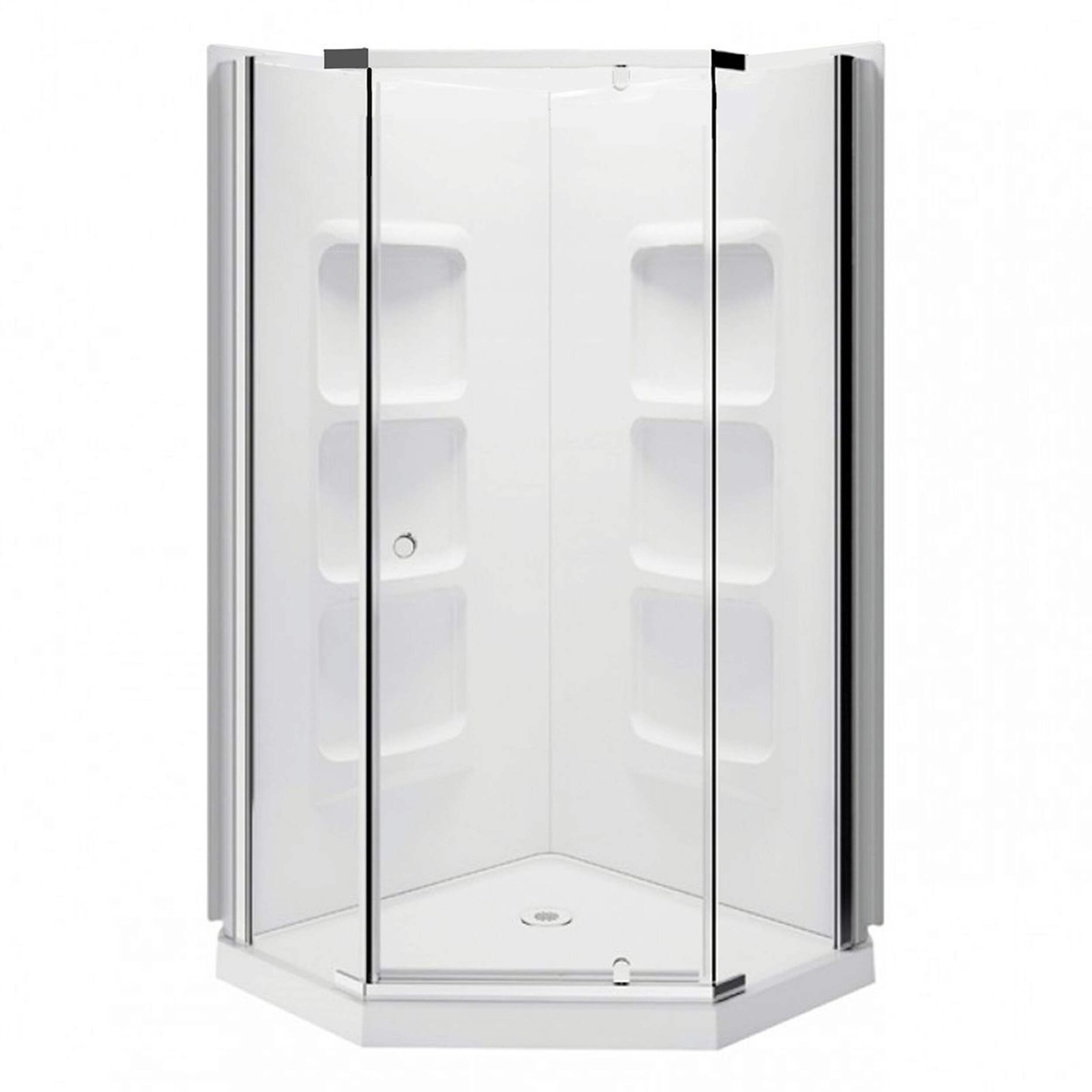 Cabine douche néo-angle avec base et murs en acrylique A&E Bath and Shower Nevada, chrome, 40 po Front_Elevated