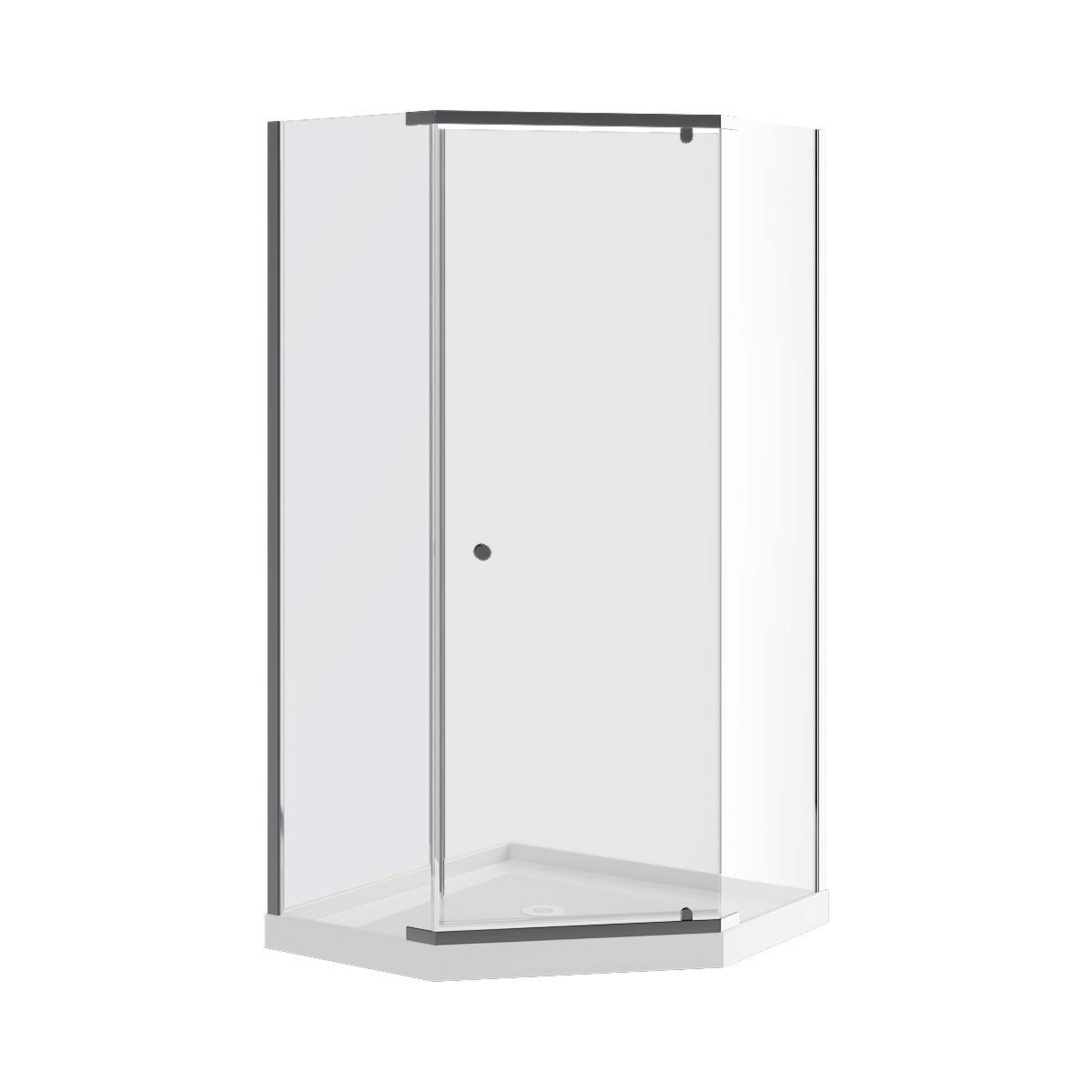 Cabine douche néo-angle avec base acrylique A&E Bath and Shower Nevada, sans murs, chrome, 40 po Front_Angled_Right