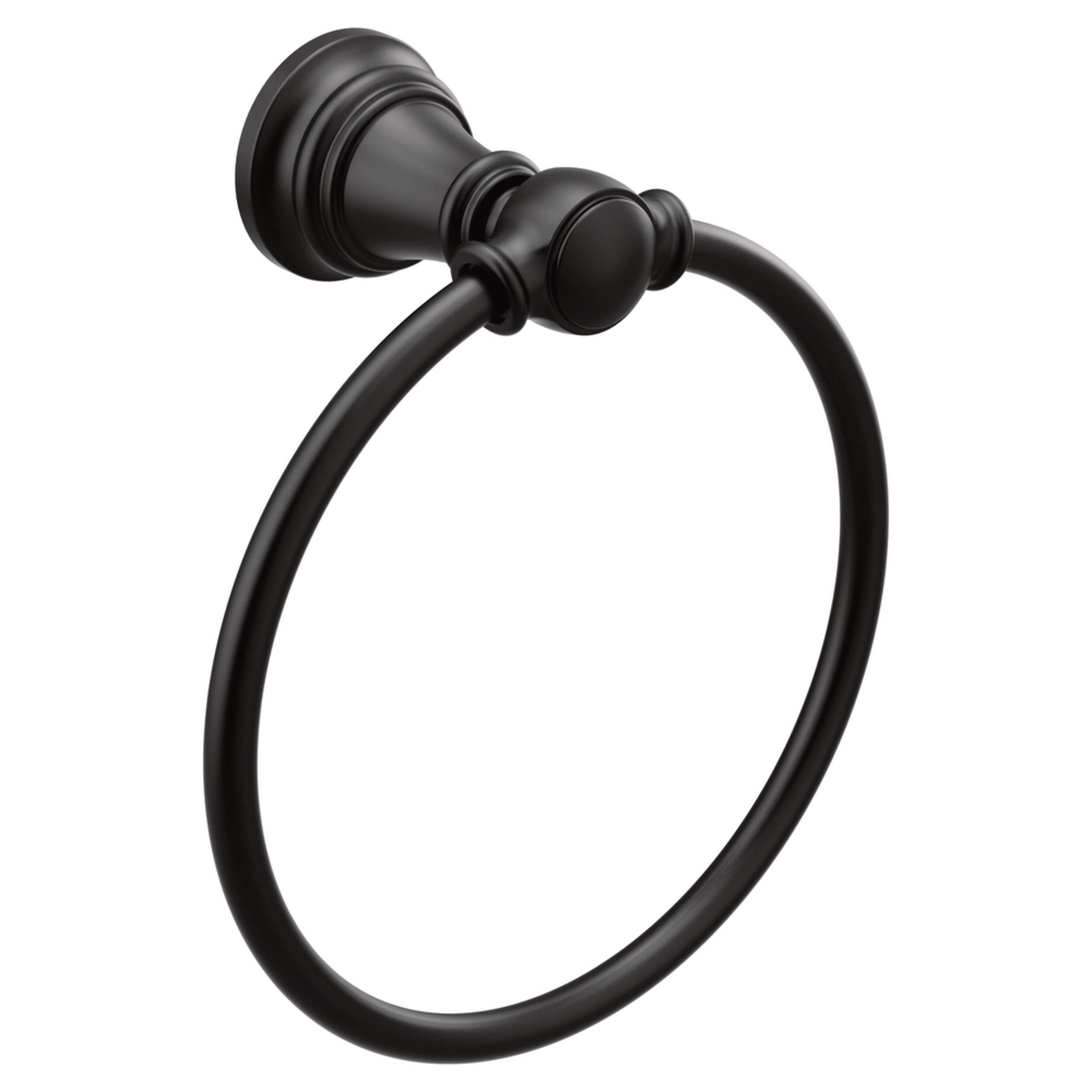 Moen Weymouth Hand Towel Ring, Matte Black Front_Three_Fourths_Angled_Right