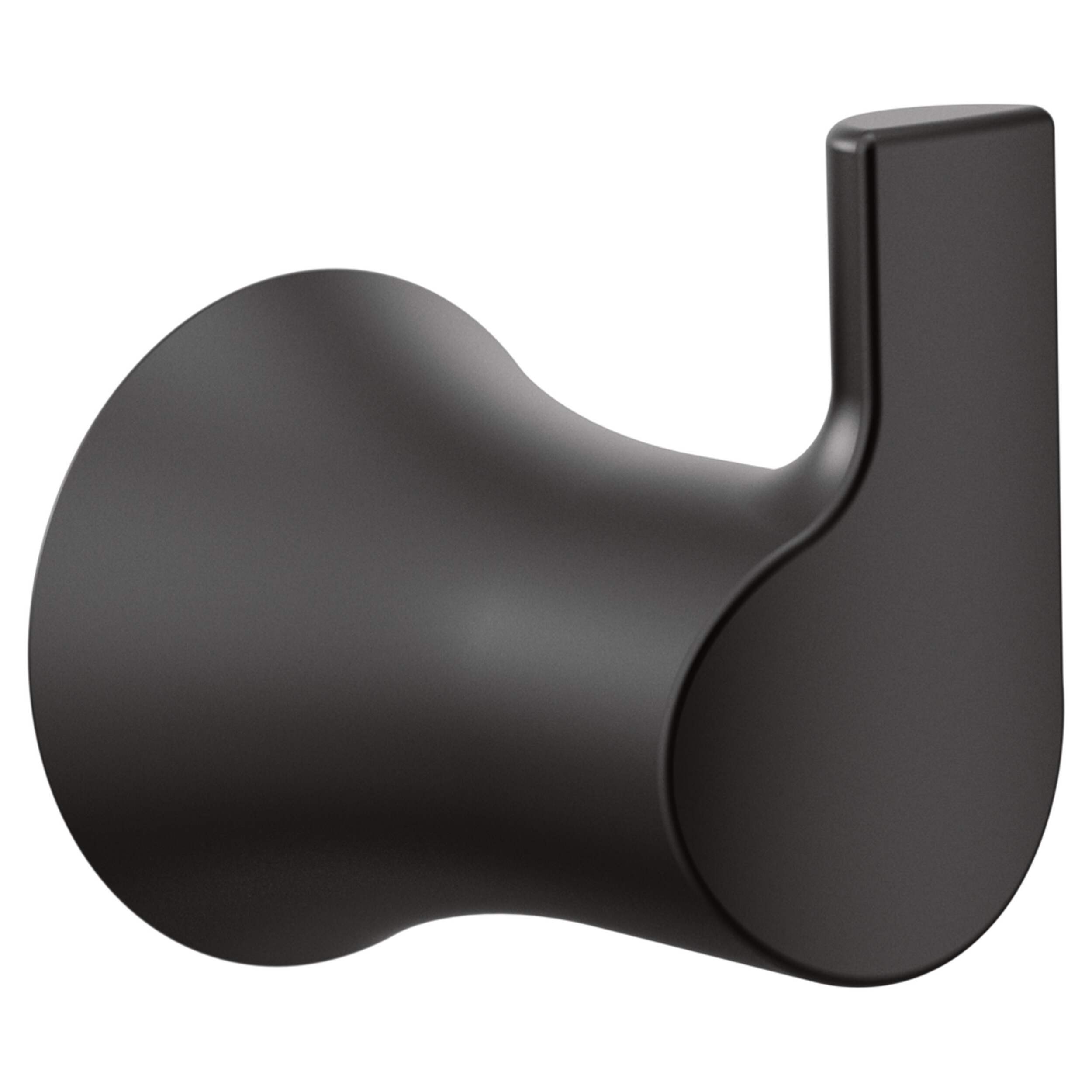 Moen Doux Single Robe Hook, Matte Black Front_Three_Fourths_Angled_Right
